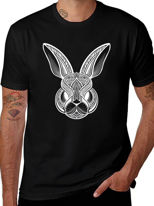 Abstract Bunny Graphic Tee - Black Cotton