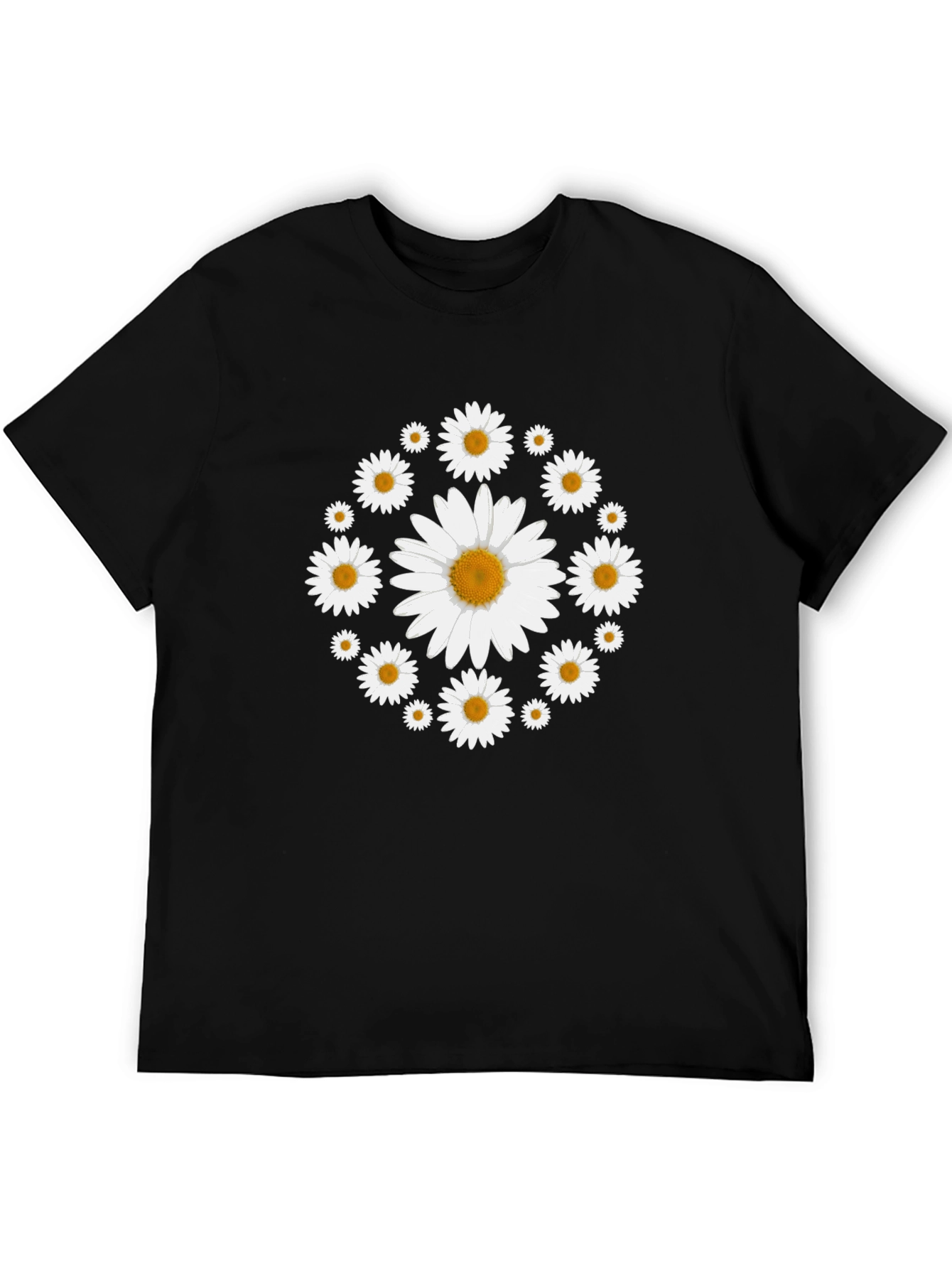 Daisy Circle Black T-Shirt - Stylish Floral Design