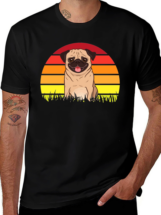 Pug Sunset Graphic Tee - Black Cotton T-Shirt