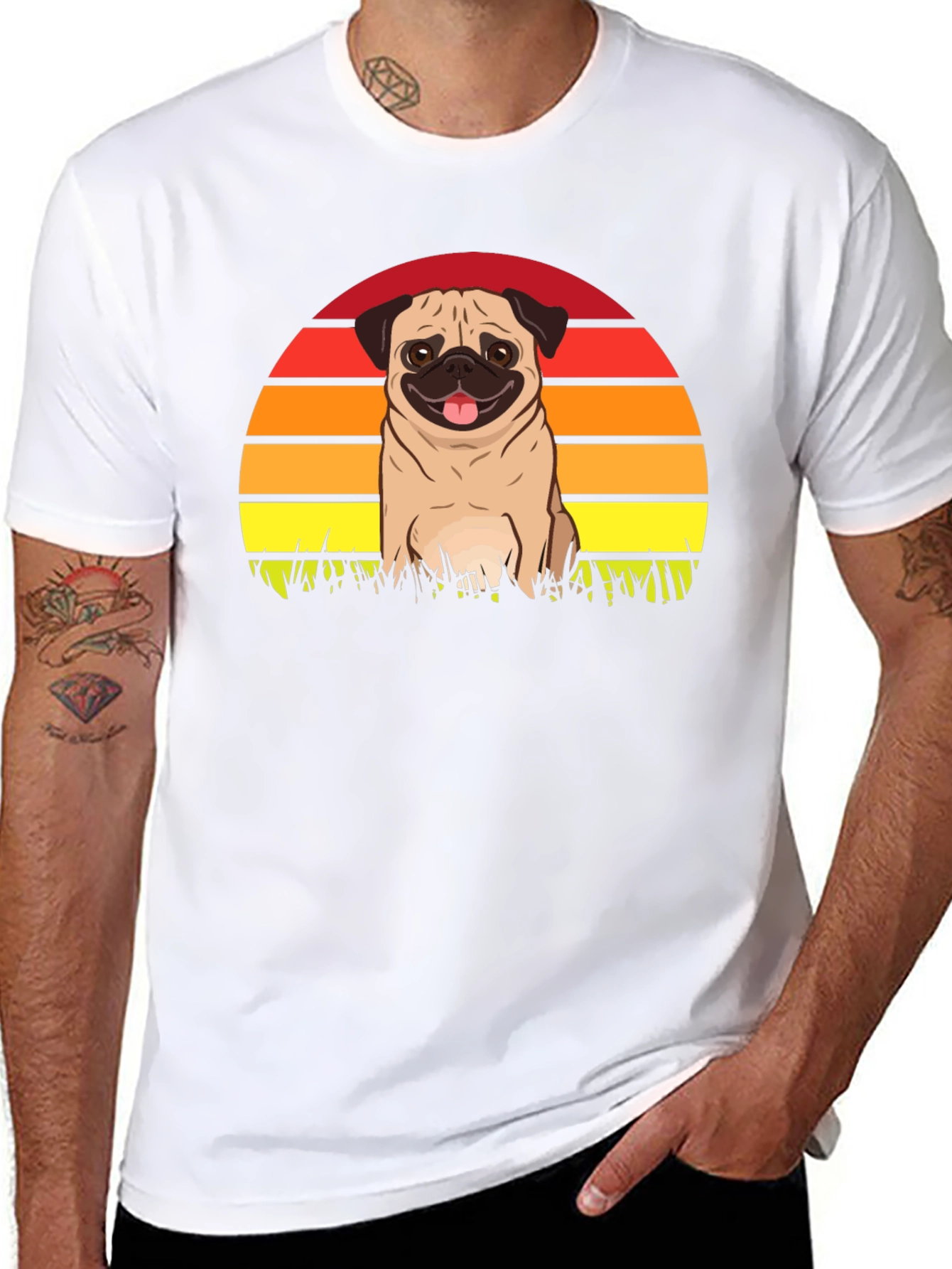 Pug Sunset Graphic Tee - Black Cotton T-Shirt