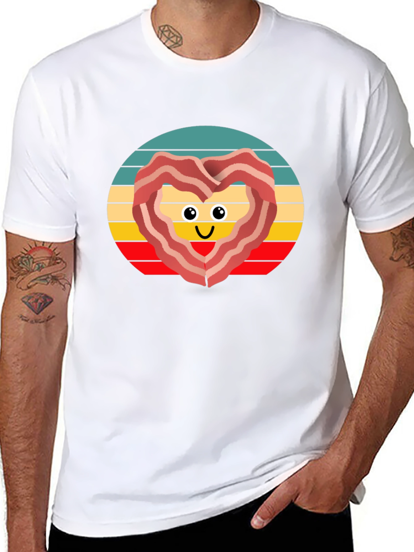 Bacon Heart Retro T-Shirt - Foodie Fun!