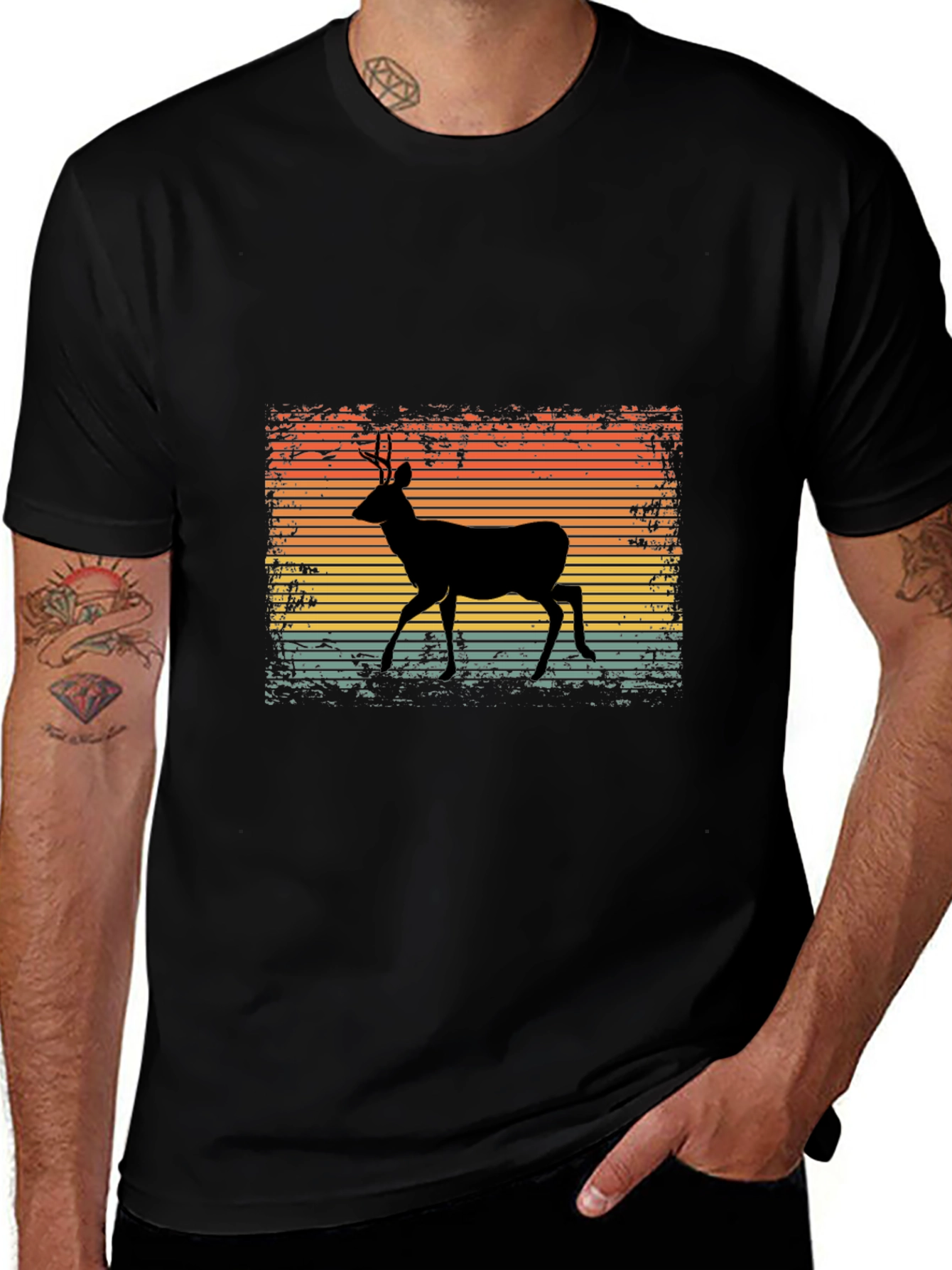Retro Deer Graphic Tee - Black