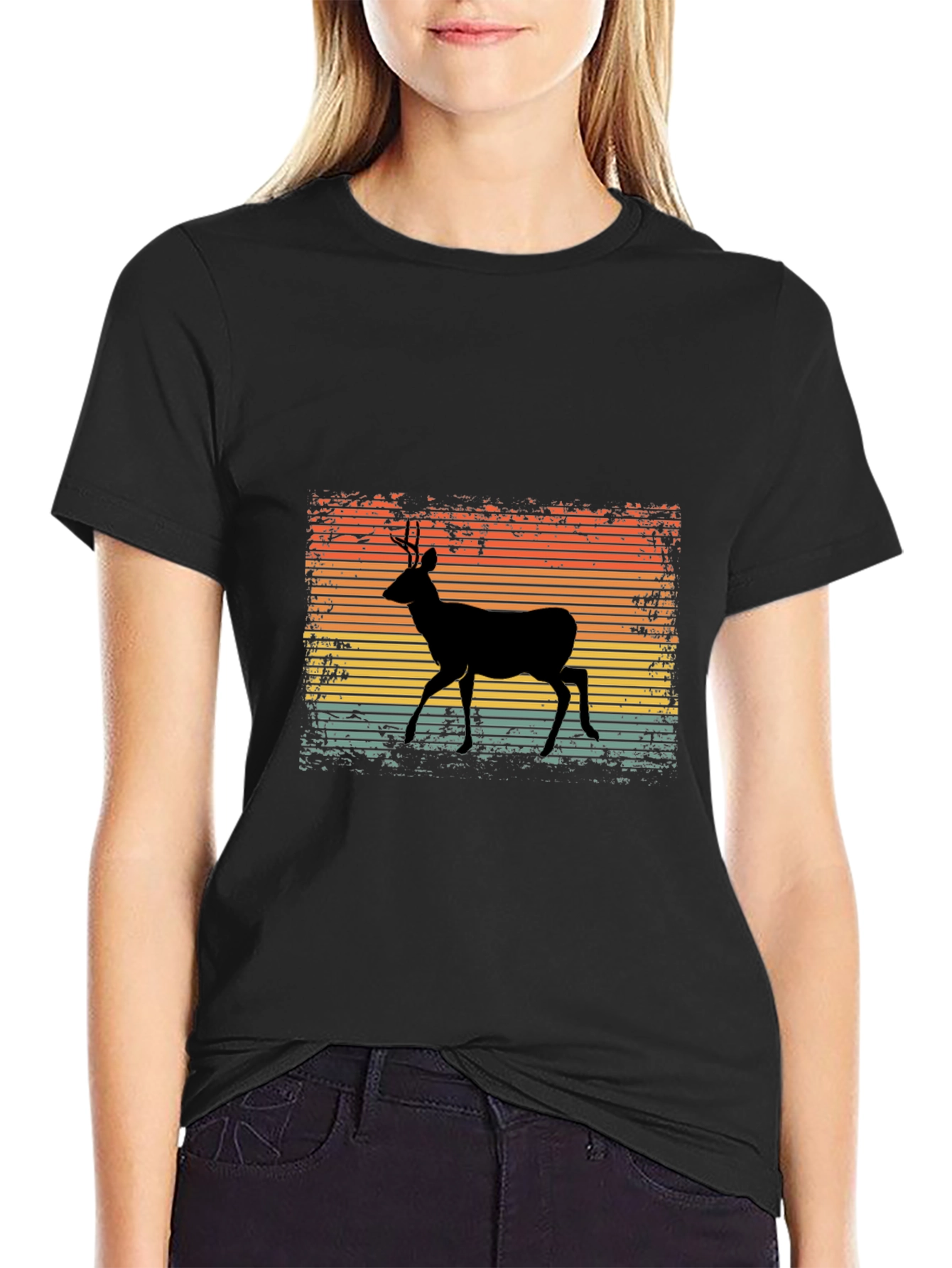 Retro Deer Graphic Tee - Black