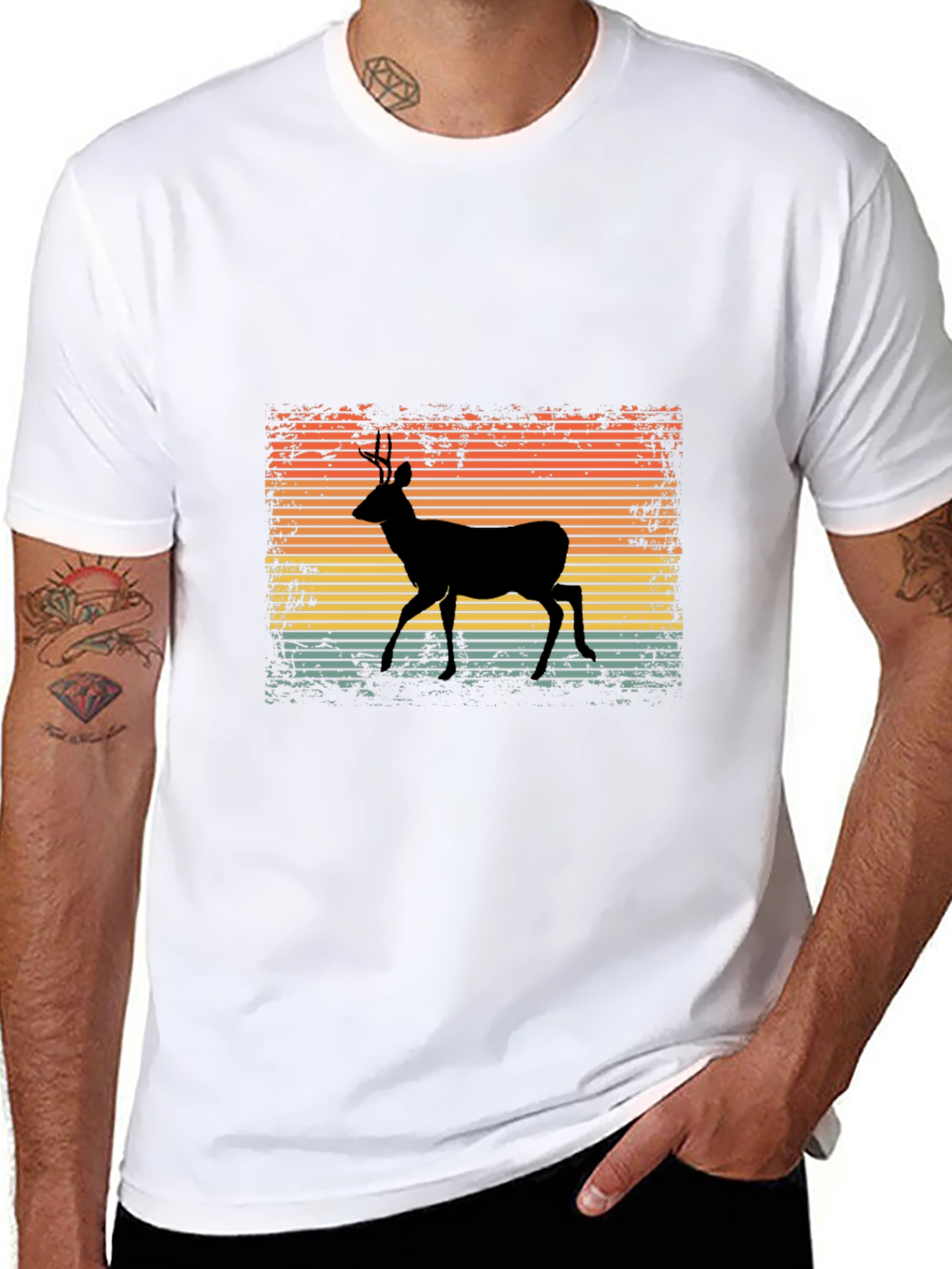 Retro Deer Graphic Tee - Black