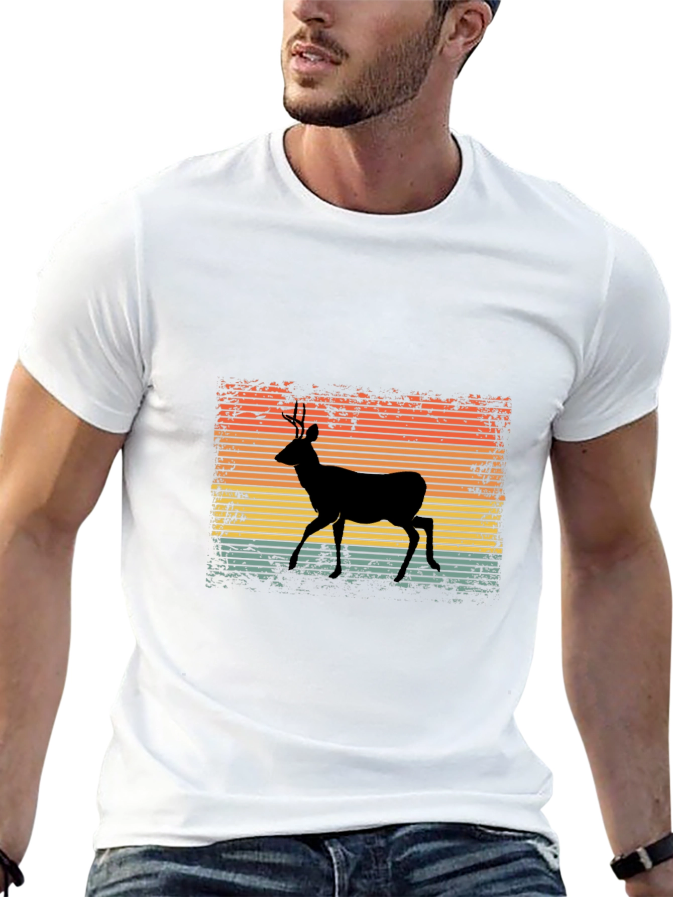 Retro Deer Graphic Tee - Black