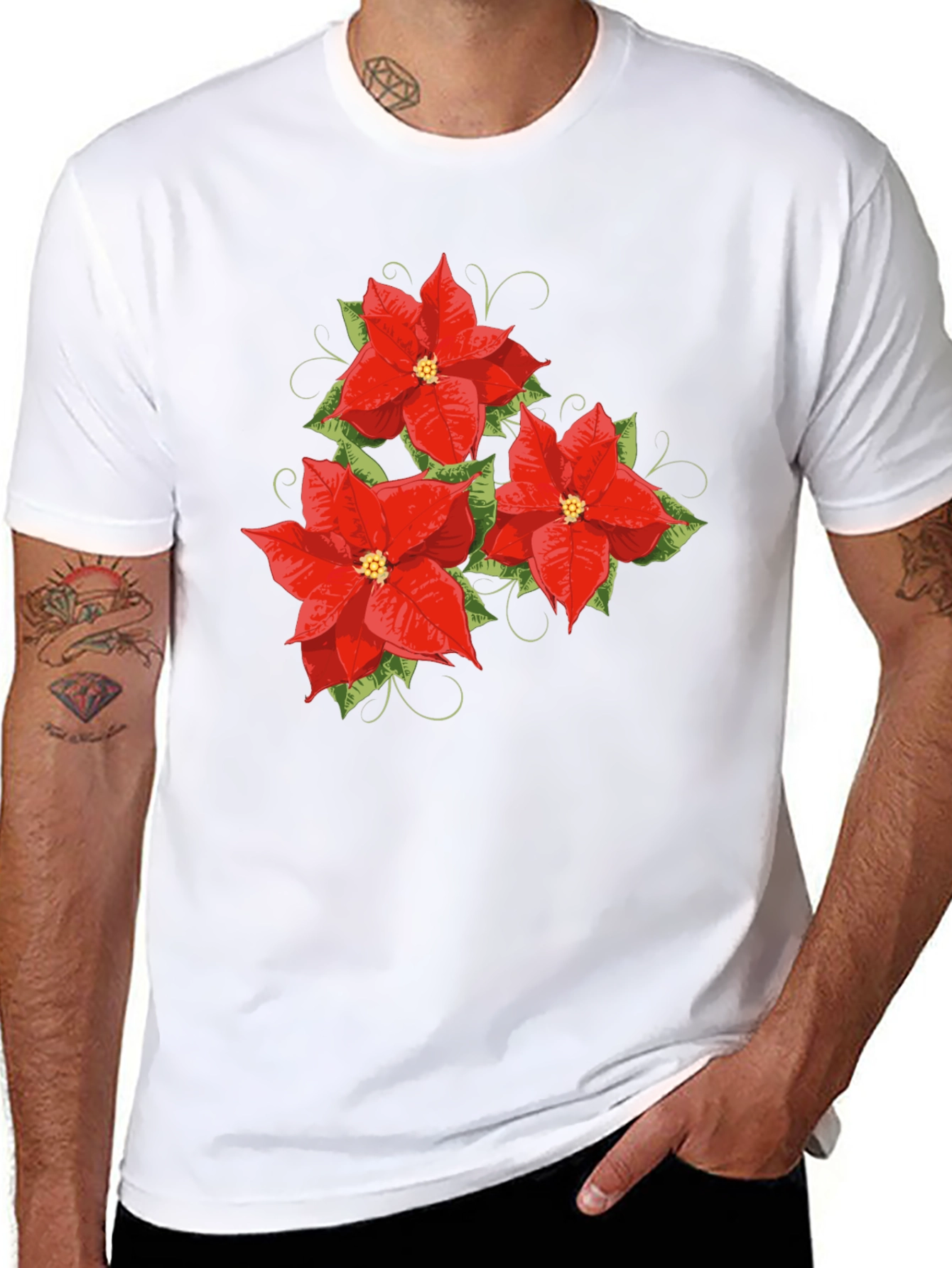 Floral Poinsettia Graphic Tee - Holiday Style