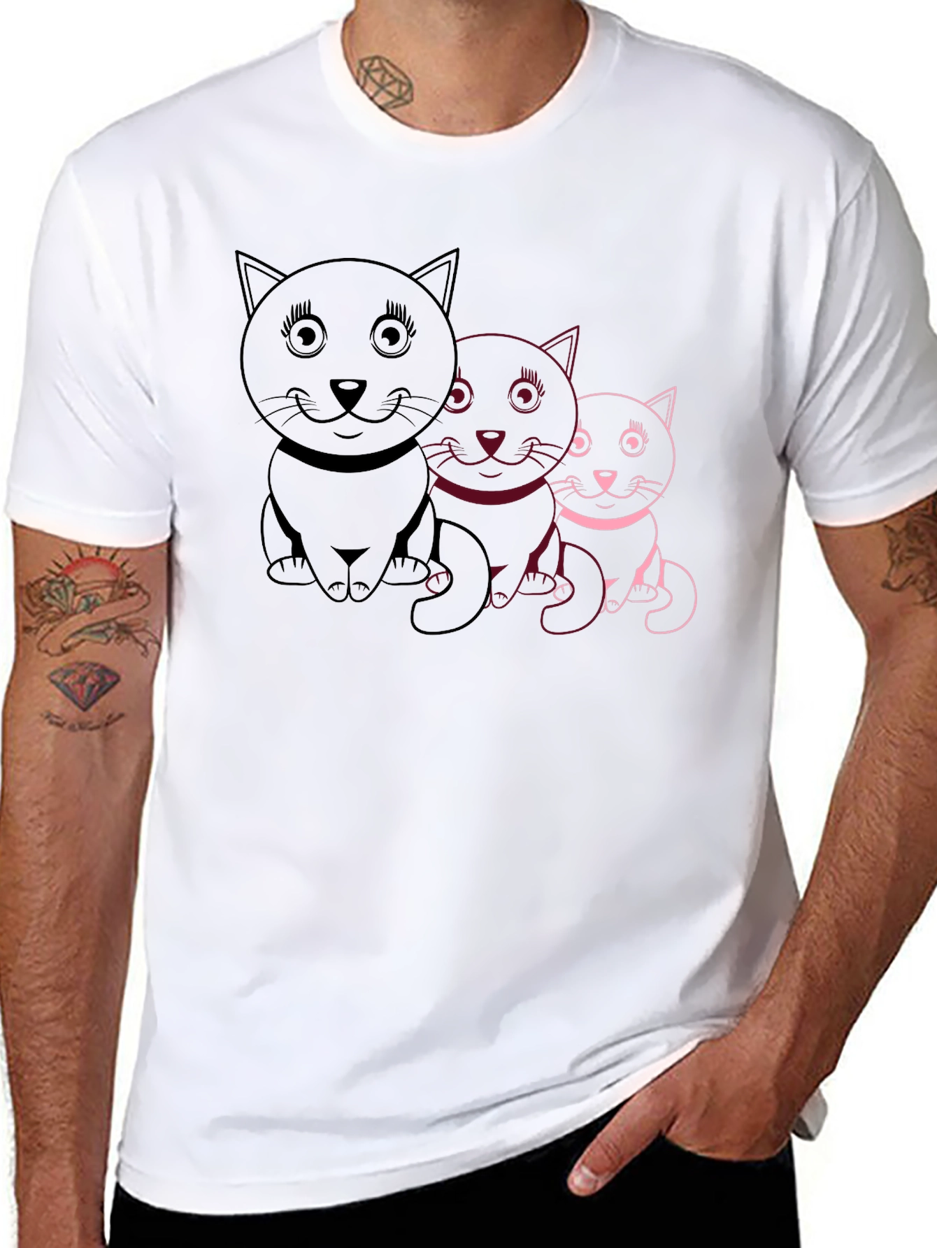 Cute Cat Trio Graphic Tee - Black