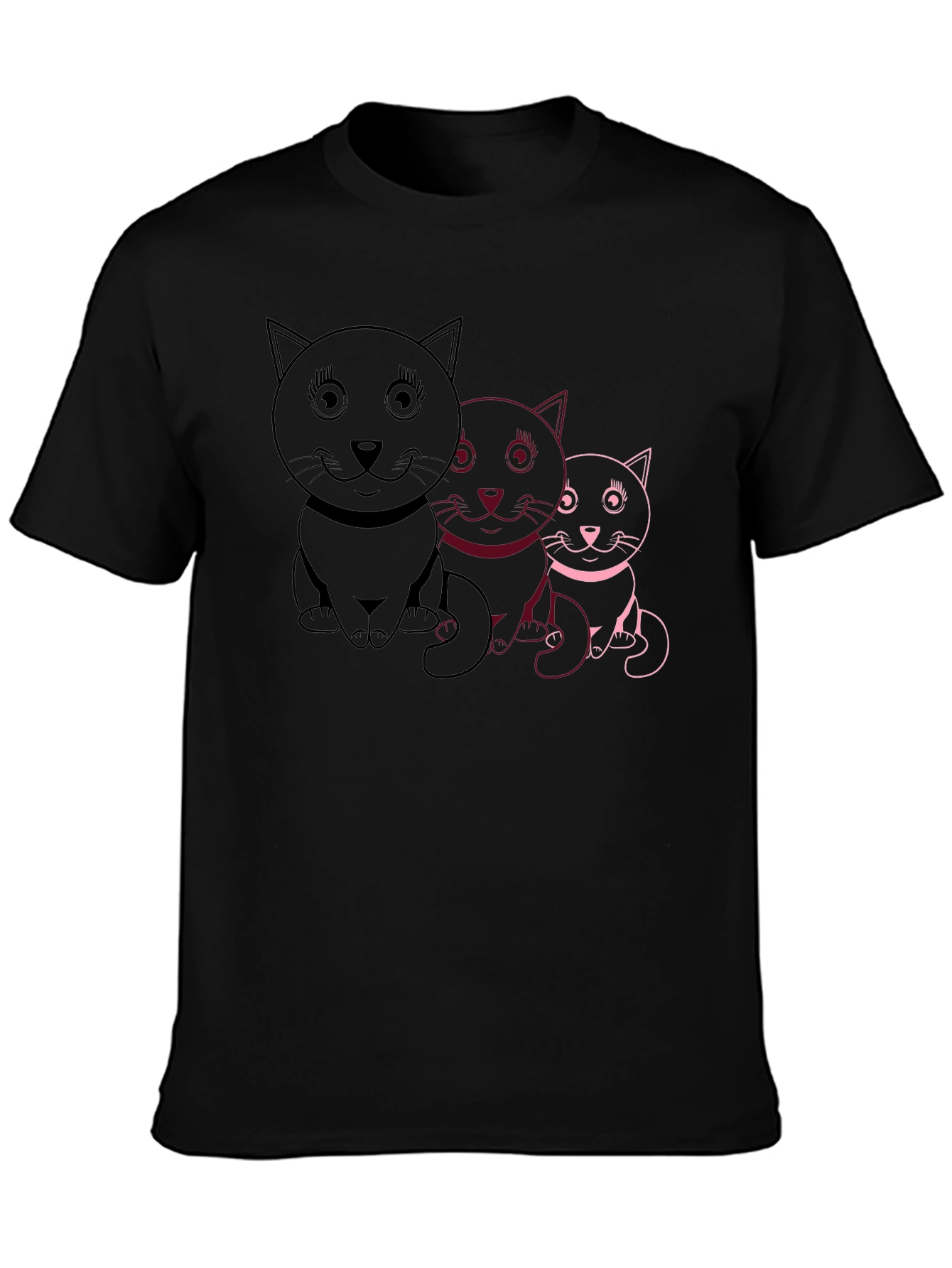 Cute Cat Trio Graphic Tee - Black