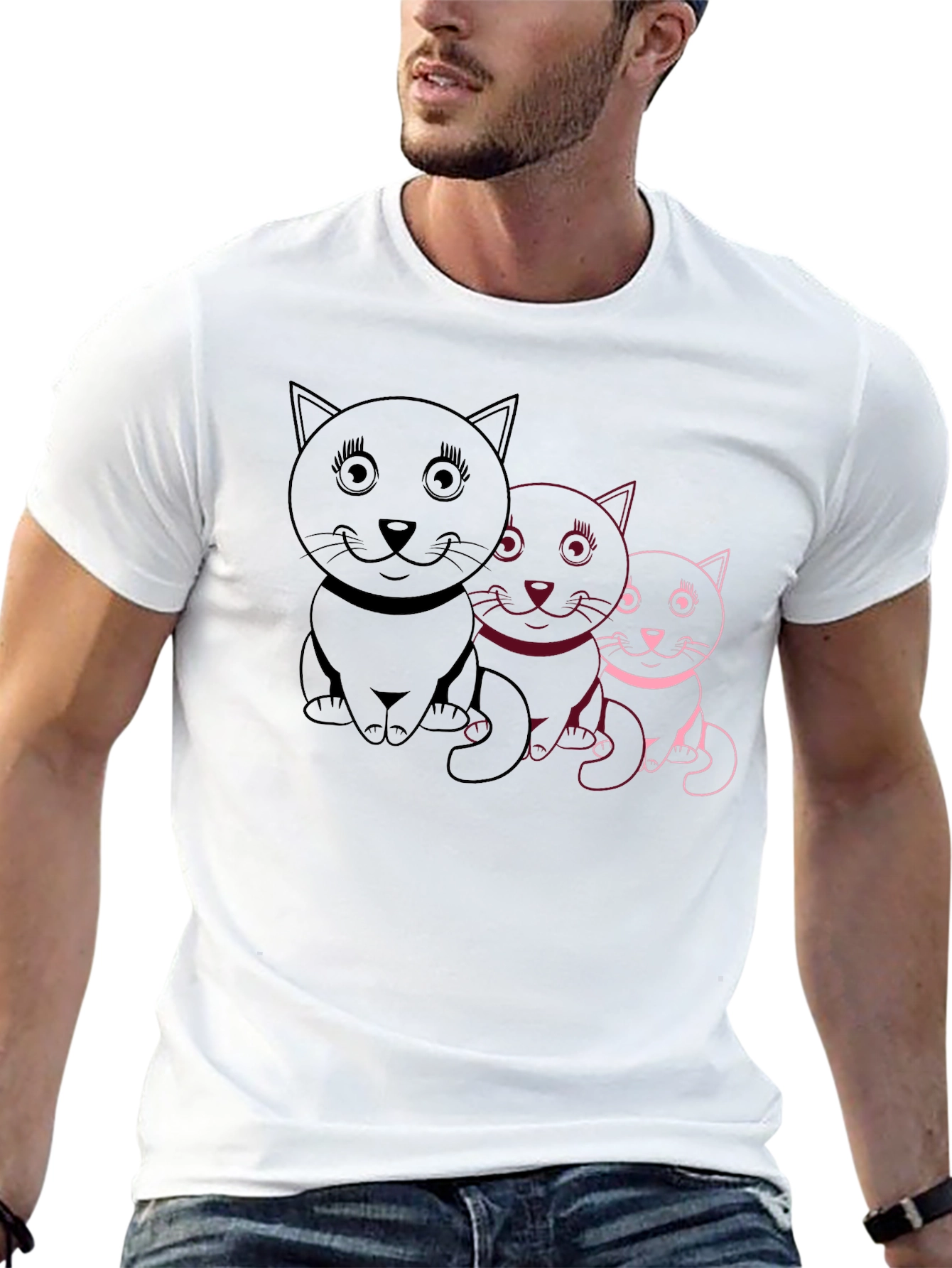 Cute Cat Trio Graphic Tee - Black