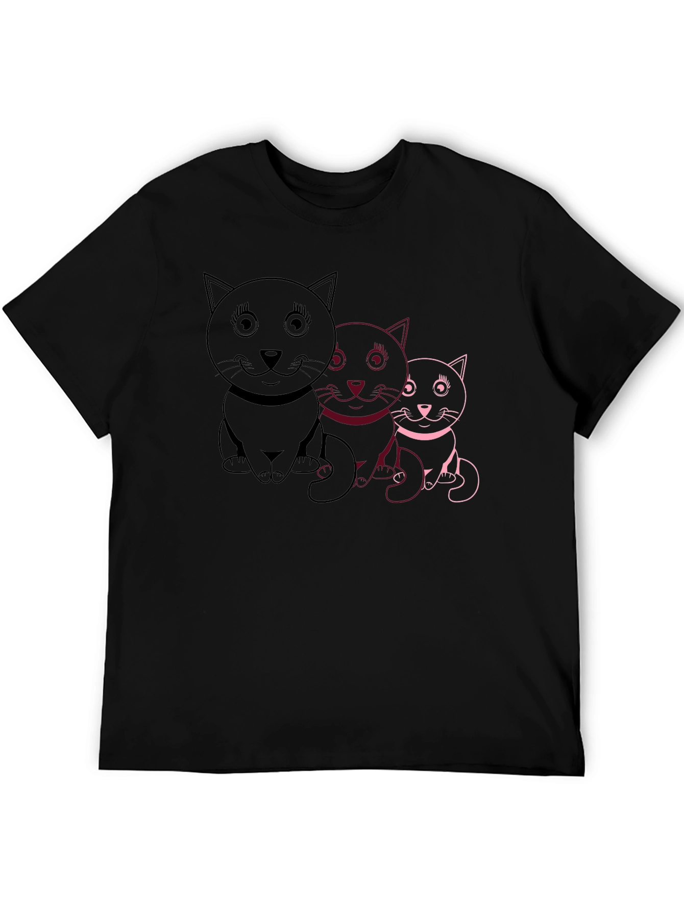 Cute Cat Trio Graphic Tee - Black