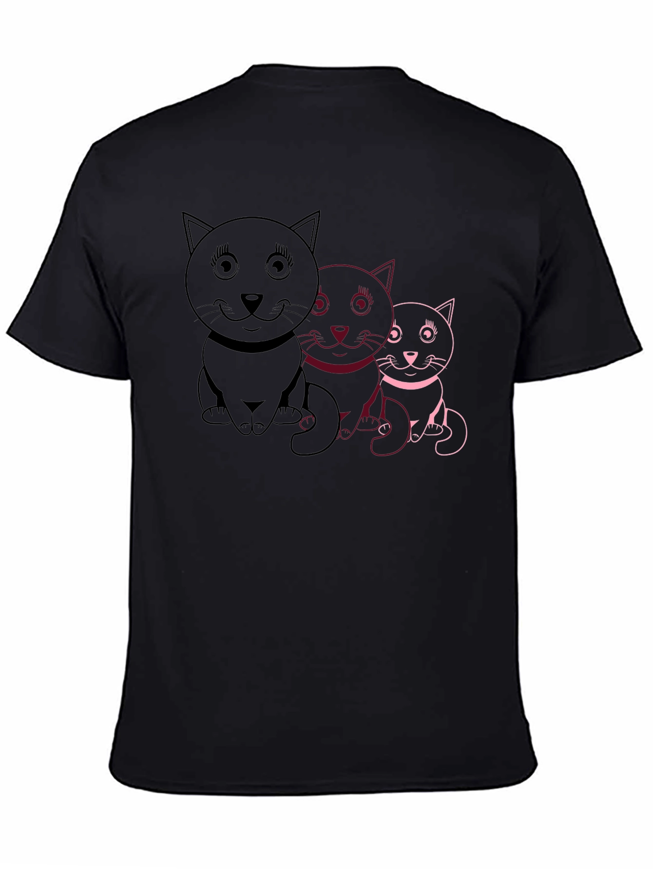 Cute Cat Trio Graphic Tee - Black