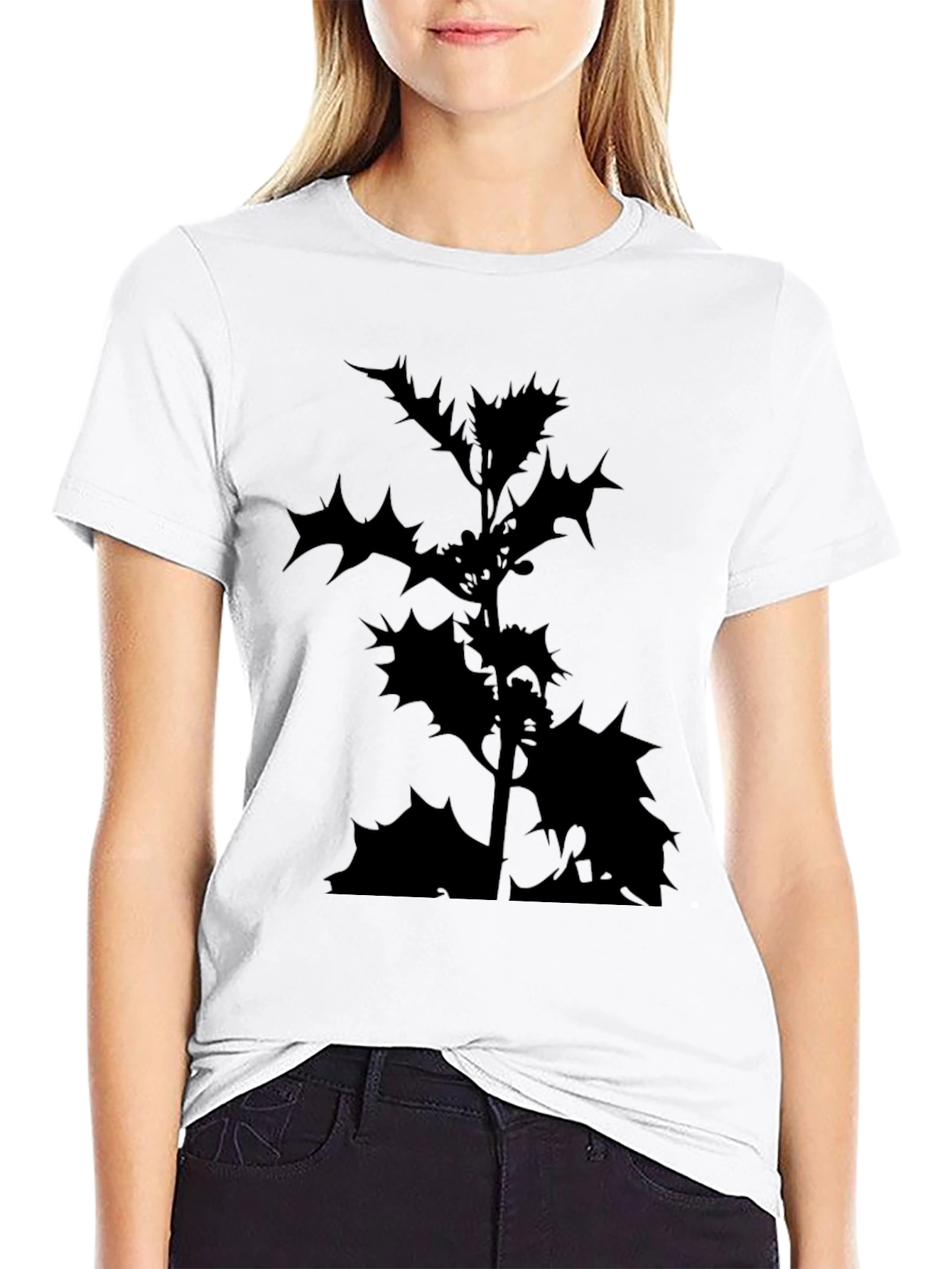 Black T-Shirt with Holly Silhouette Print