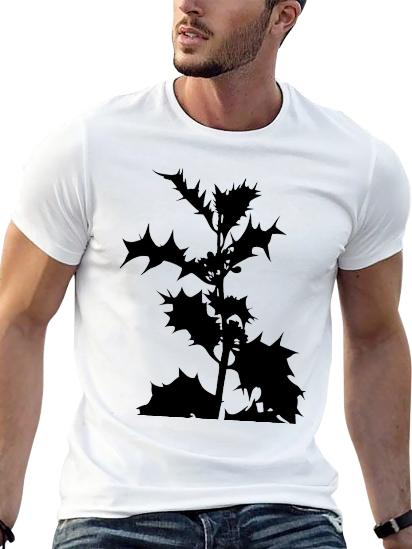 Black T-Shirt with Holly Silhouette Print