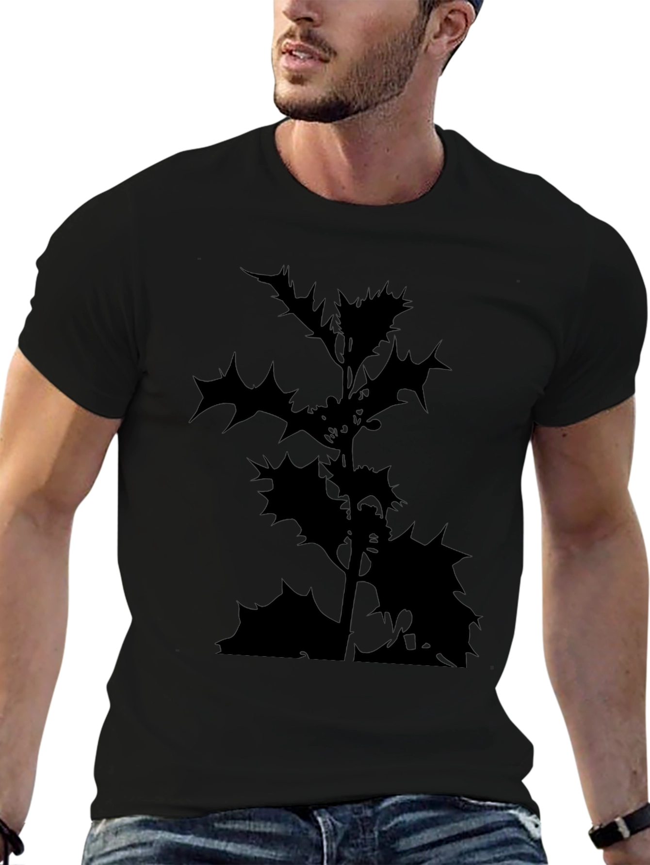 Black T-Shirt with Holly Silhouette Print