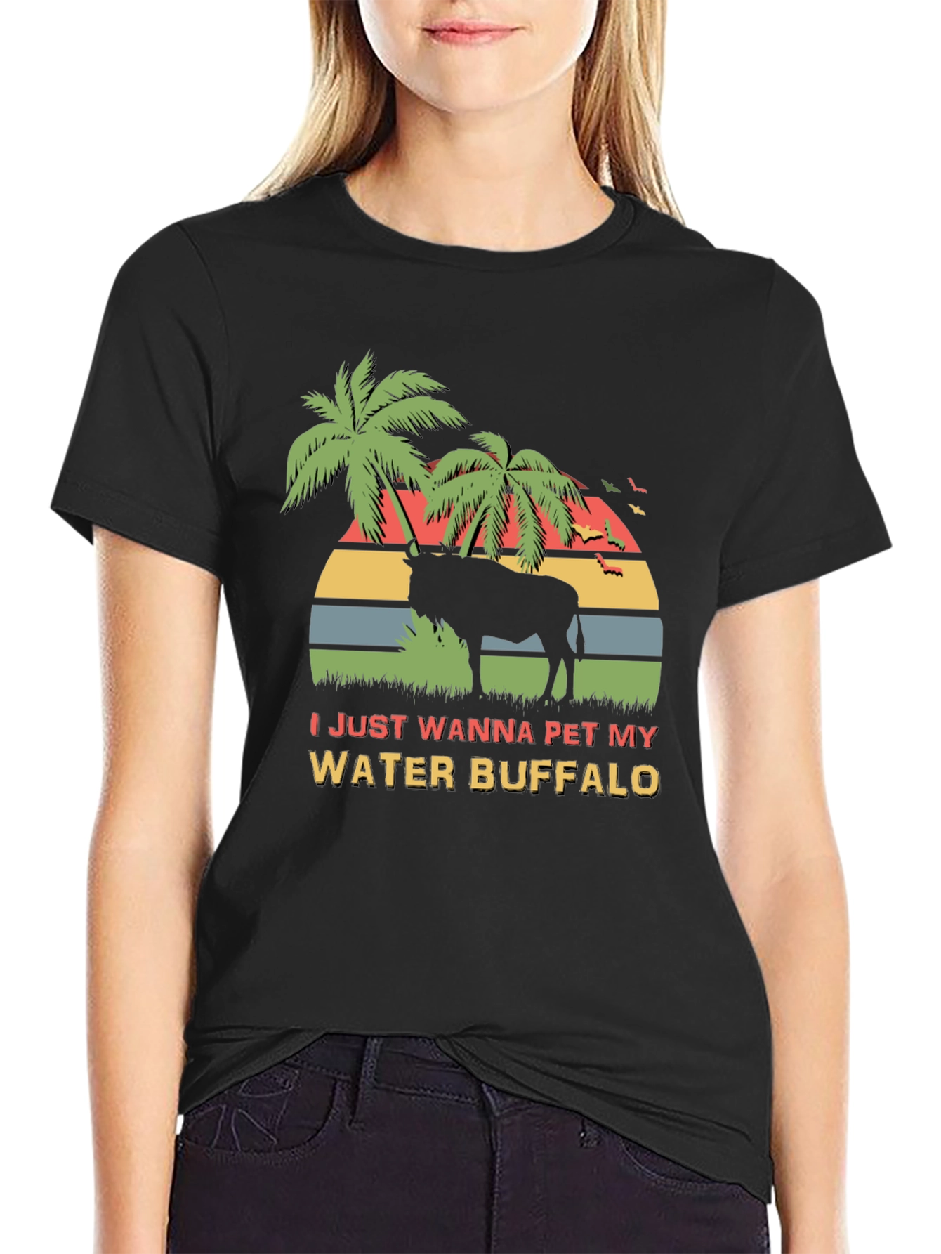 Water Buffalo Graphic Tee - Tropical Sunset Design