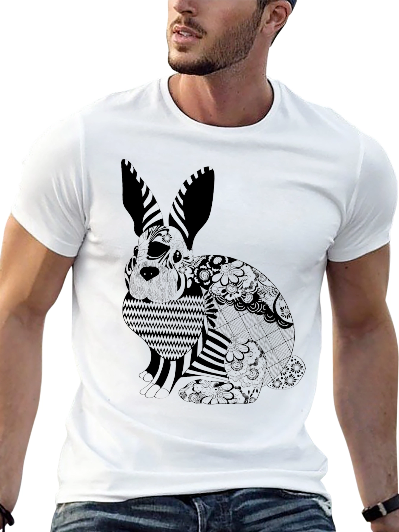Black T-Shirt with Rabbit Design