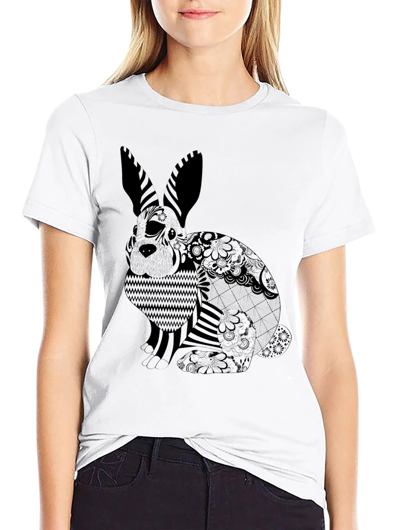 Black T-Shirt with Rabbit Design