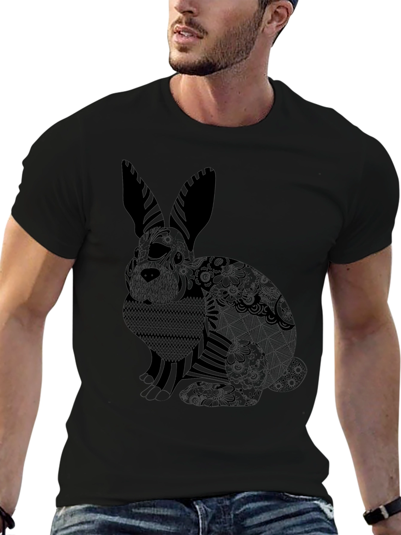 Black T-Shirt with Rabbit Design
