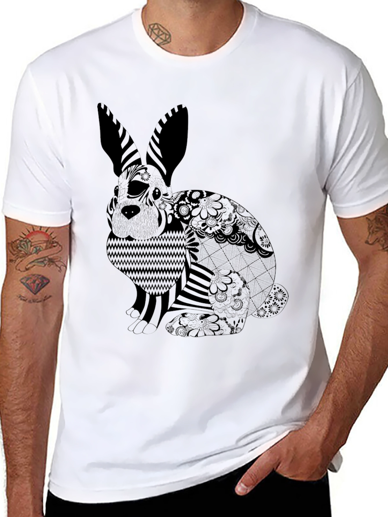 Black T-Shirt with Rabbit Design
