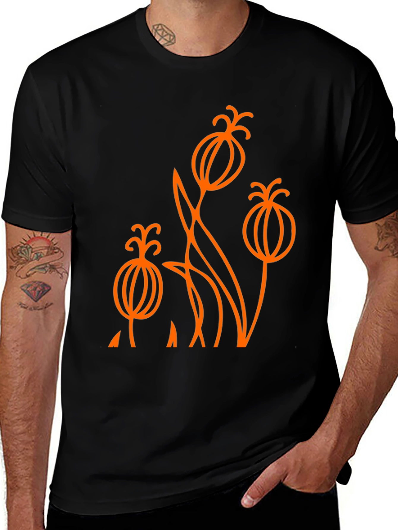 Abstract Floral Graphic Tee - Black