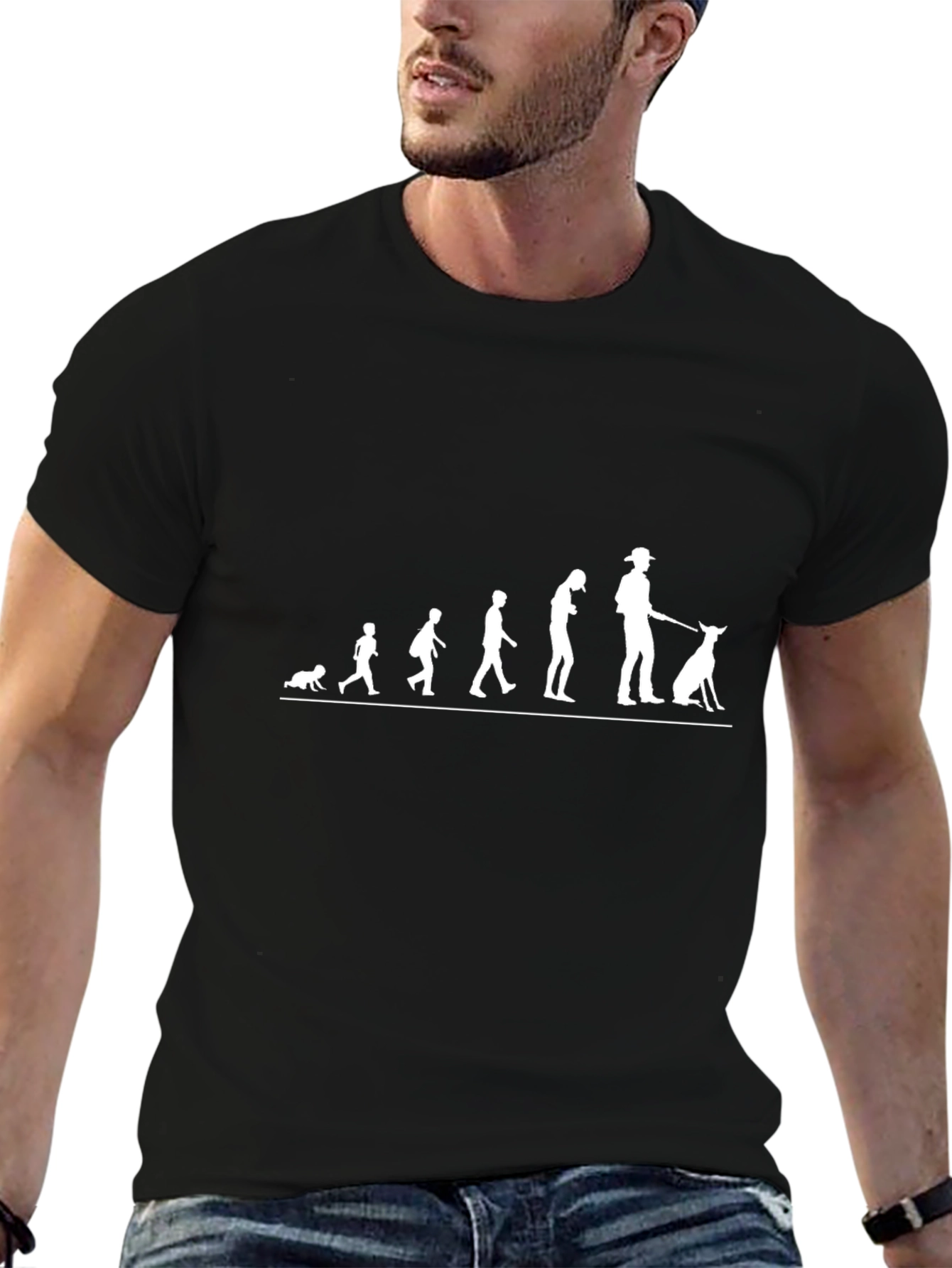 Evolution of Dog Walker Tee - Black Graphic T-Shirt