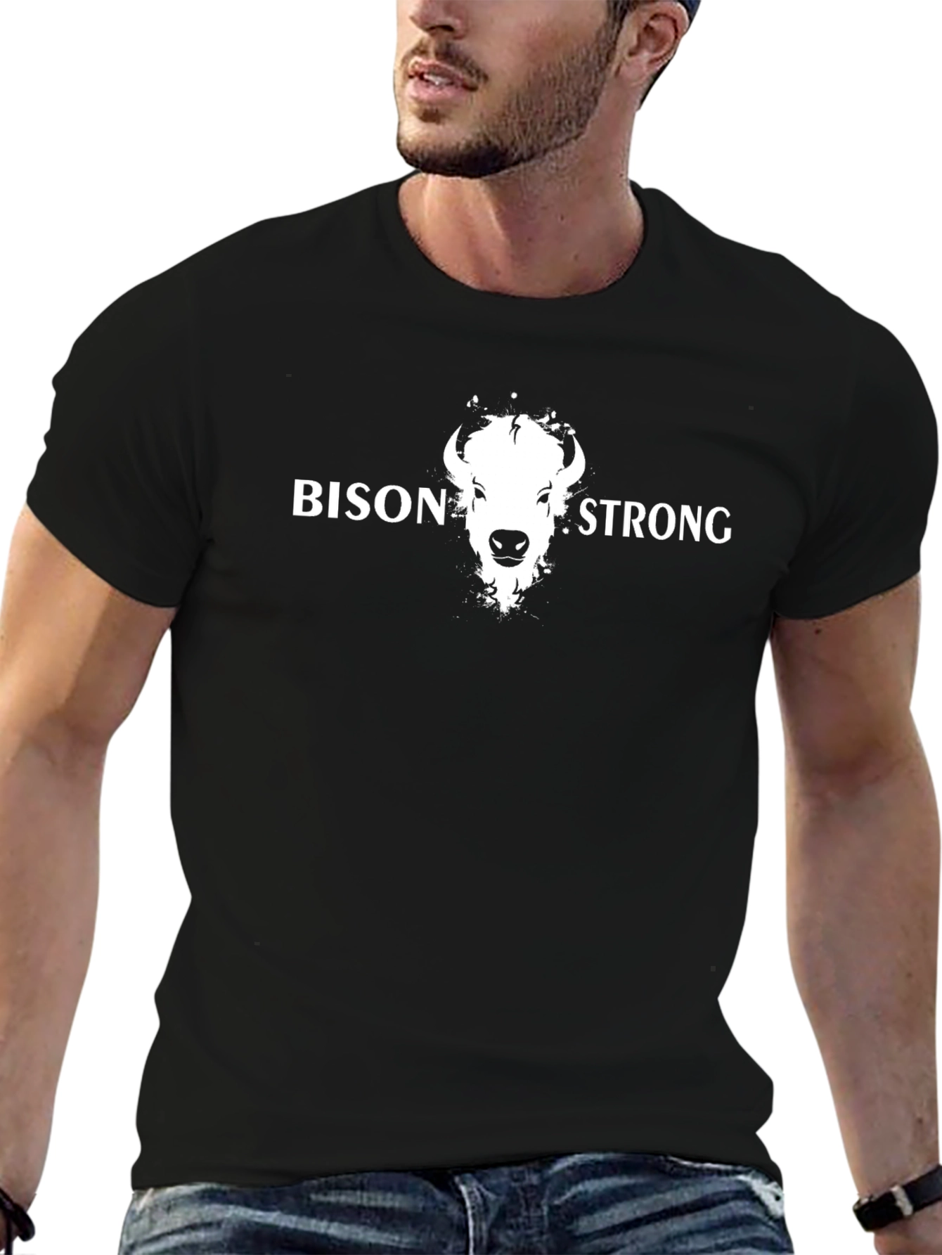 Bison Strong Graphic Tee - Black Cotton T-Shirt