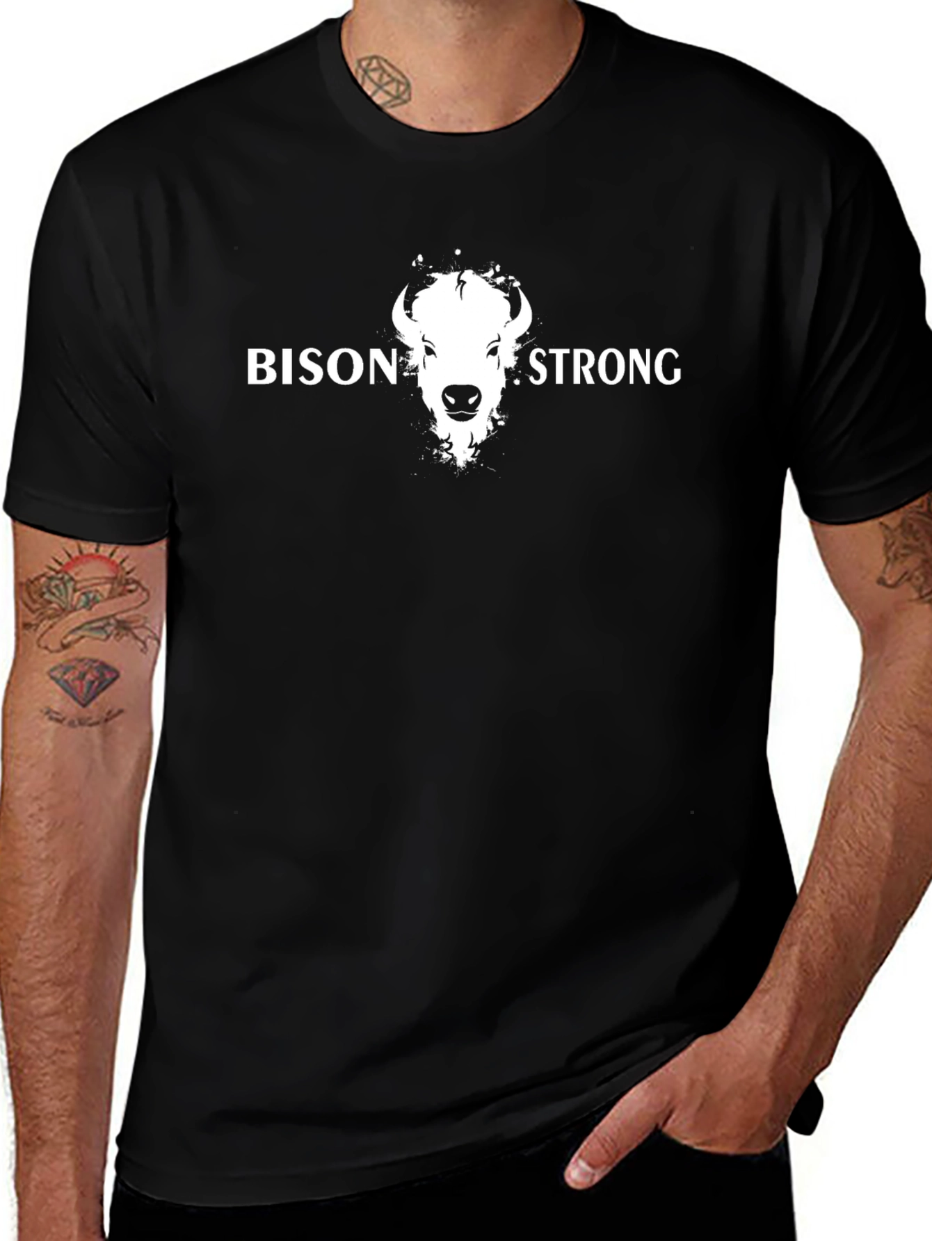 Bison Strong Graphic Tee - Black Cotton T-Shirt
