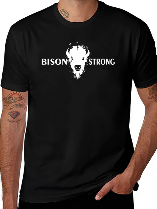 Bison Strong Graphic Tee - Black Cotton T-Shirt