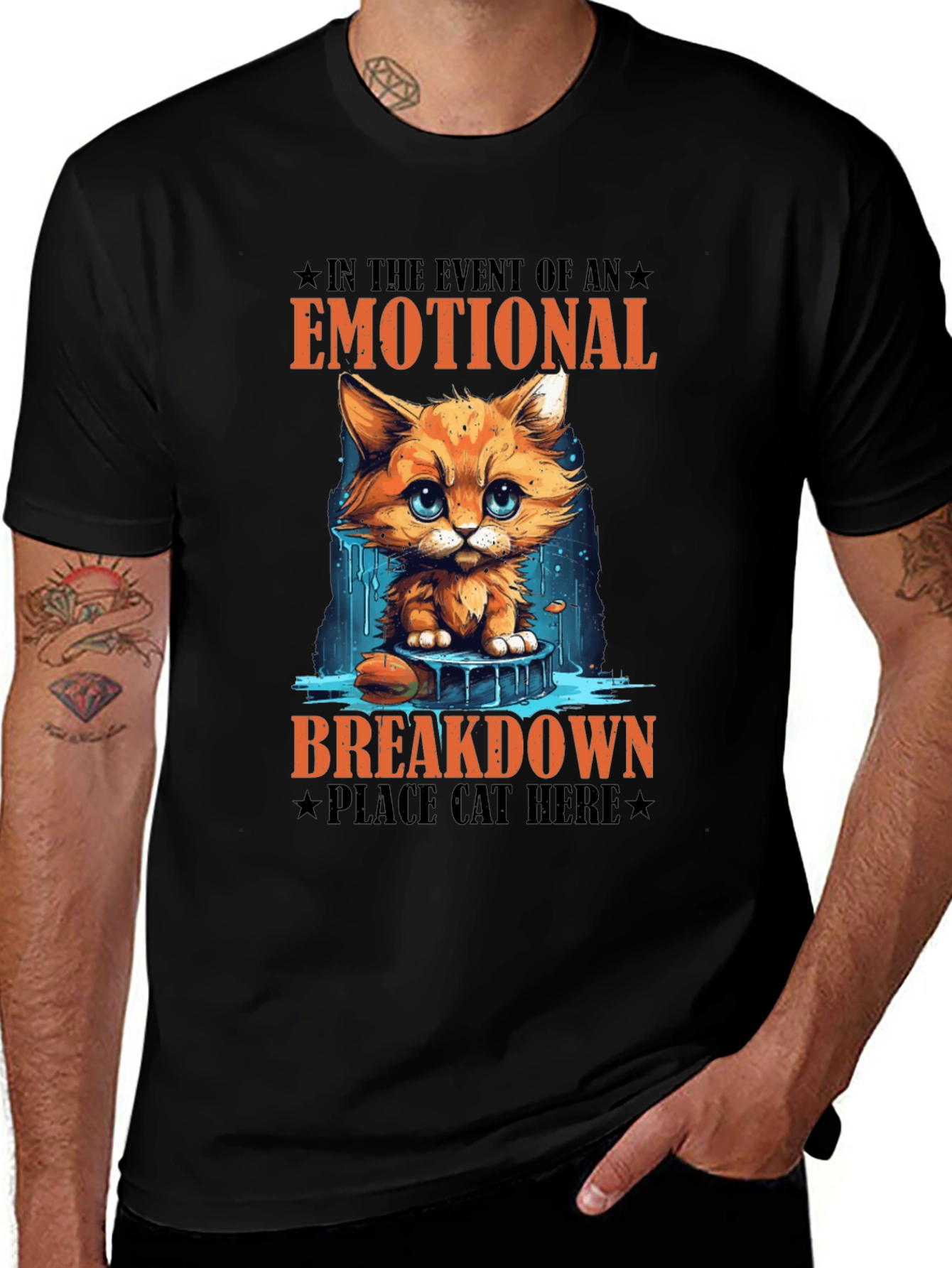 Emotional Breakdown Cat T-Shirt - Funny Graphic Tee