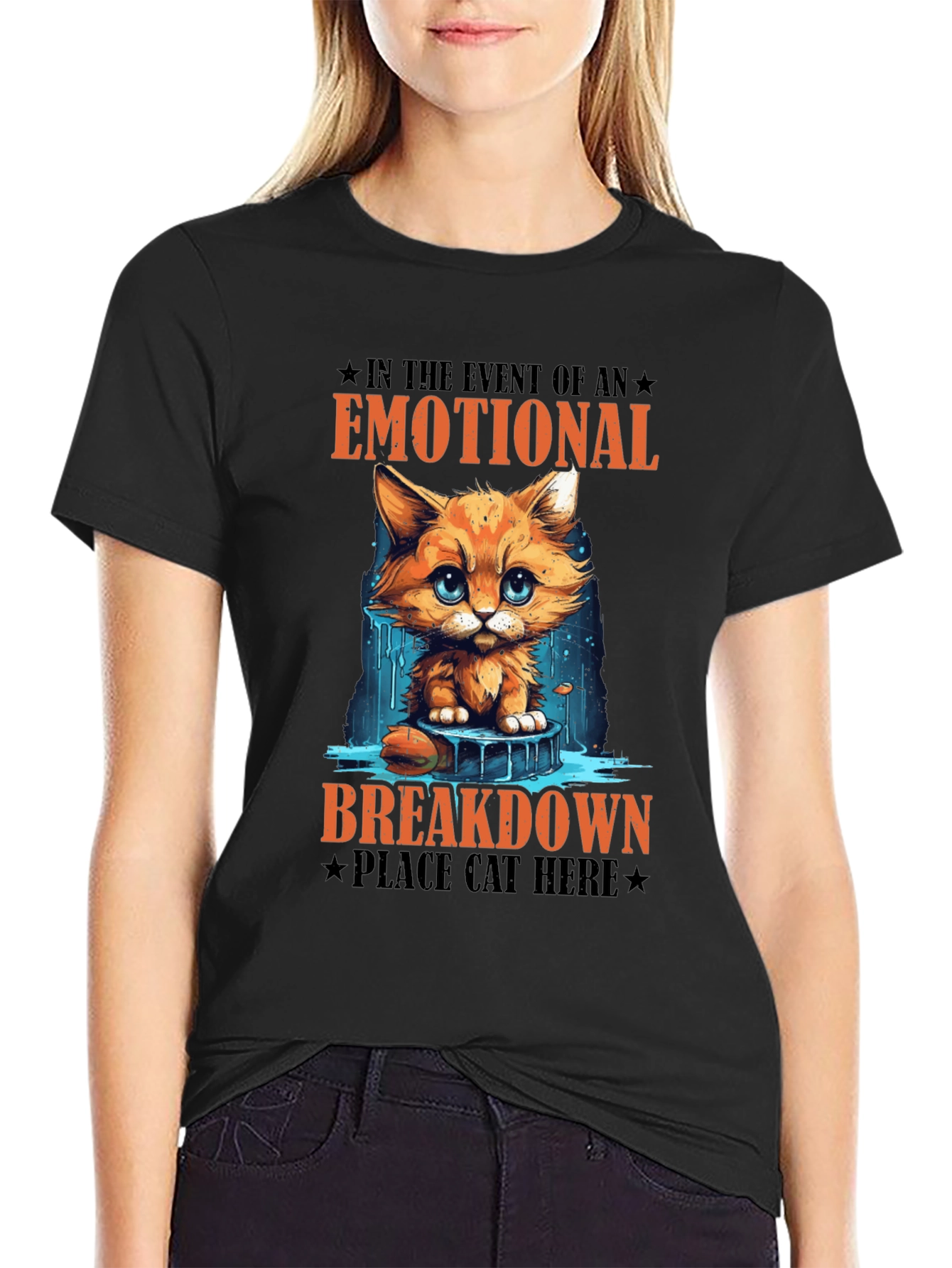 Emotional Breakdown Cat T-Shirt - Funny Graphic Tee