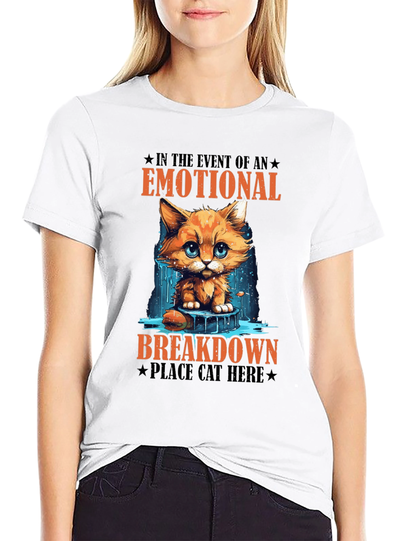 Emotional Breakdown Cat T-Shirt - Funny Graphic Tee