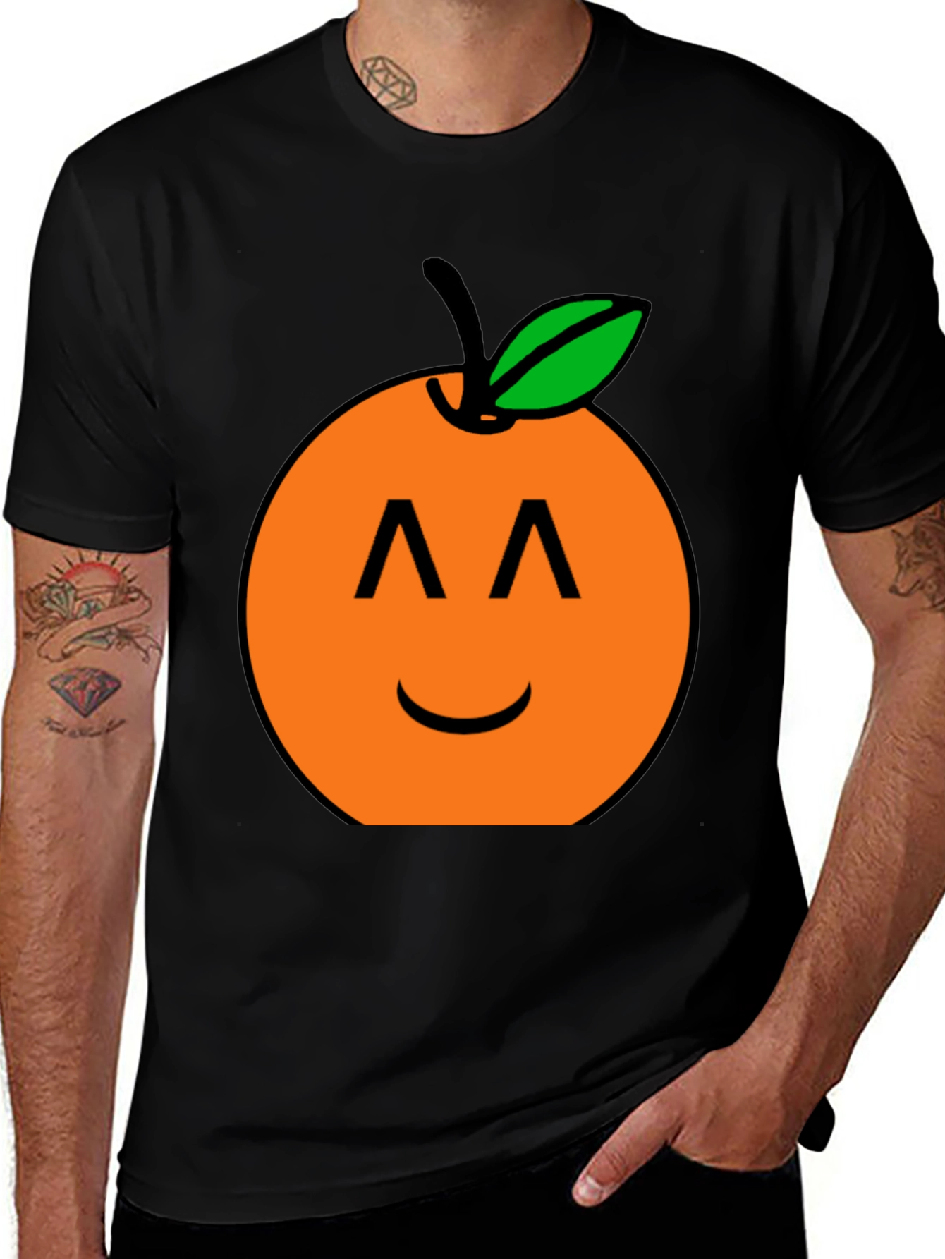 Orange Smiley Face Black T-Shirt