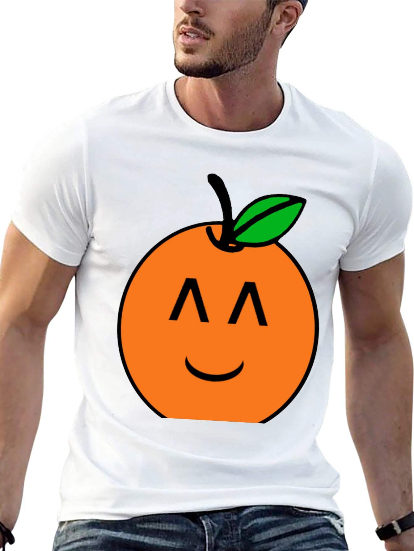 Orange Smiley Face Black T-Shirt