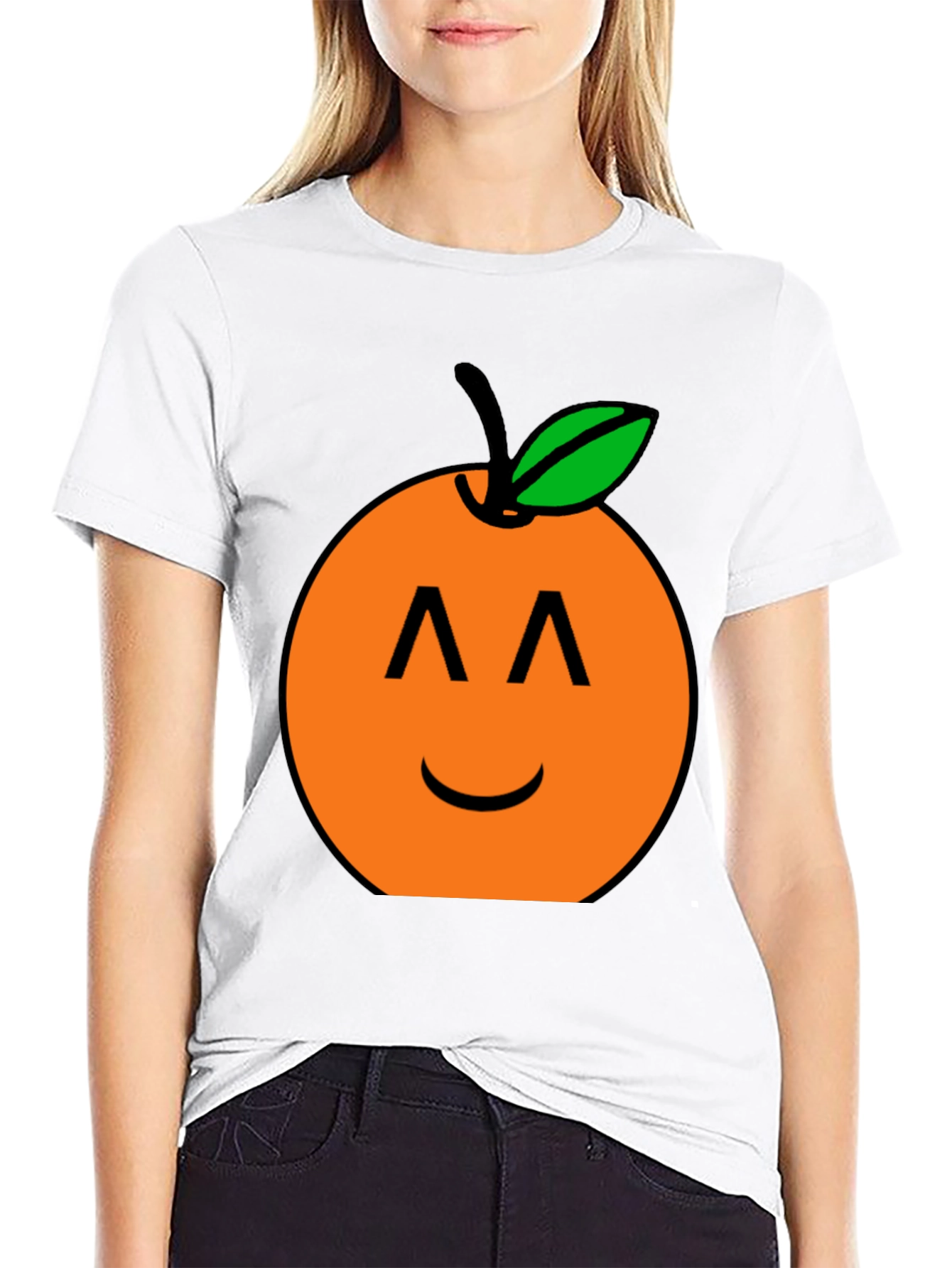 Orange Smiley Face Black T-Shirt