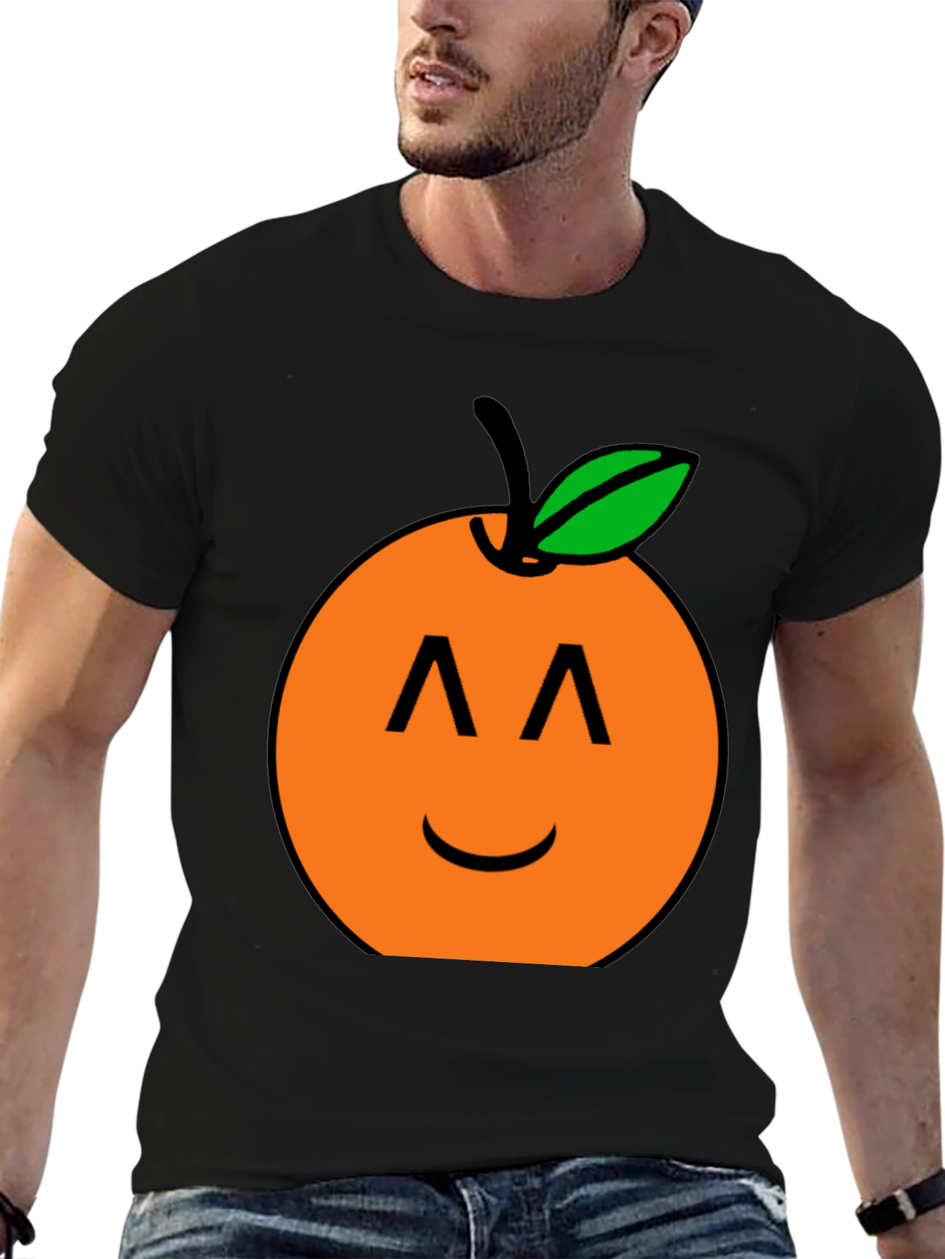 Orange Smiley Face Black T-Shirt