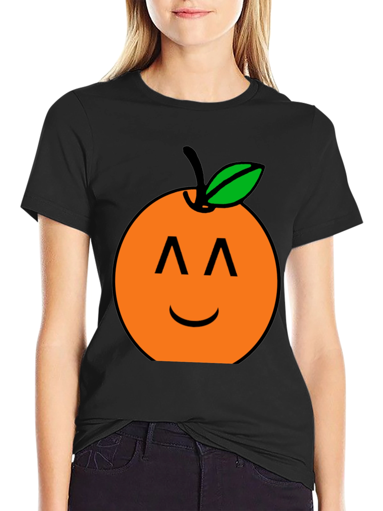 Orange Smiley Face Black T-Shirt