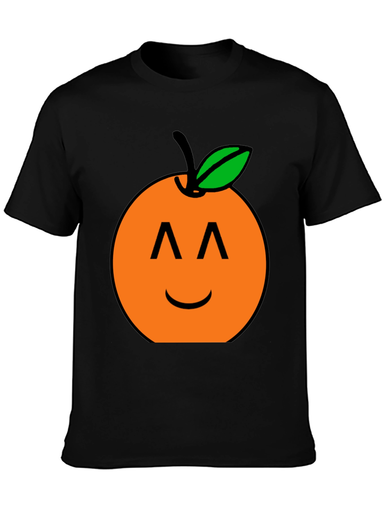 Orange Smiley Face Black T-Shirt