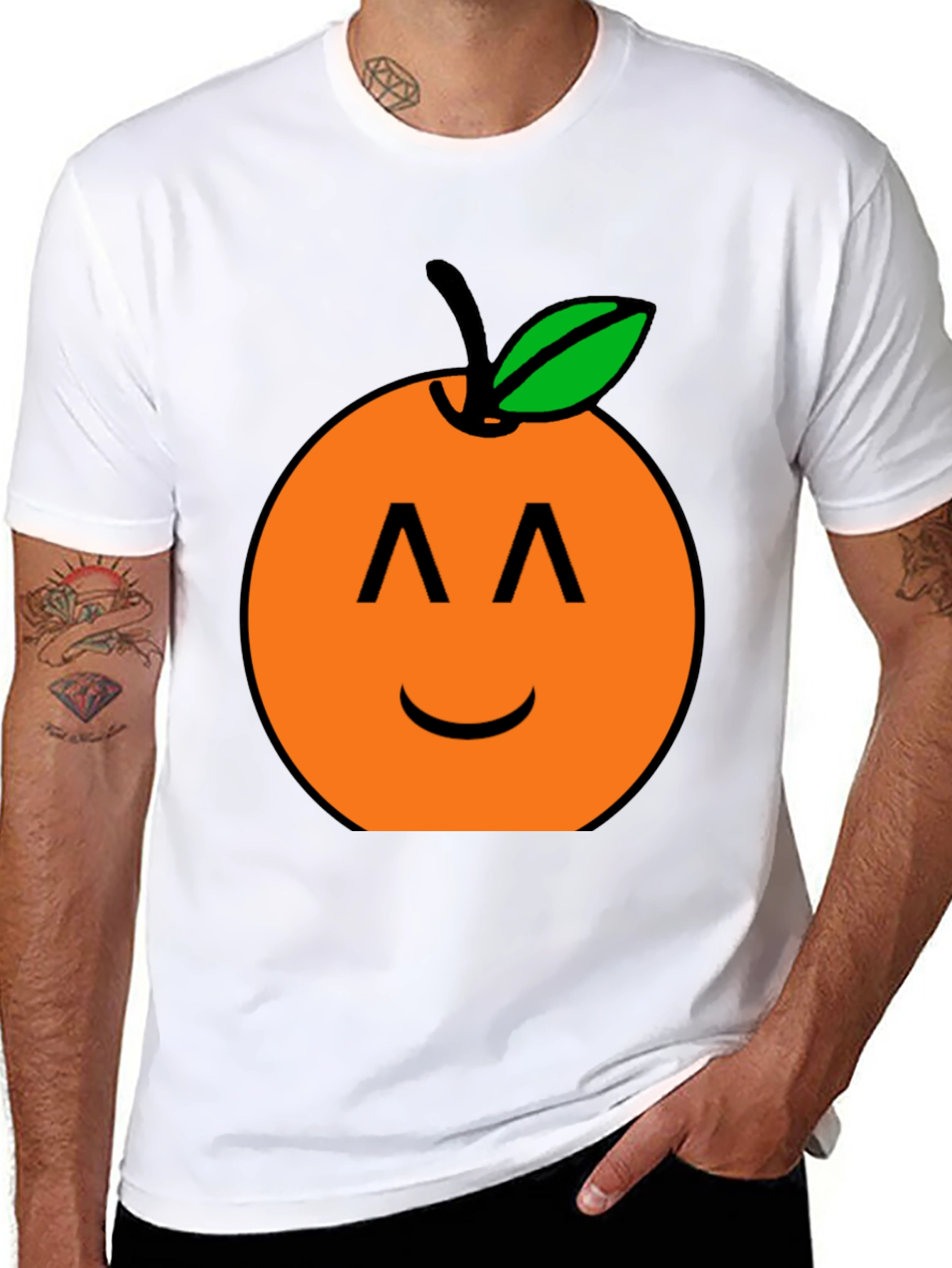 Orange Smiley Face Black T-Shirt