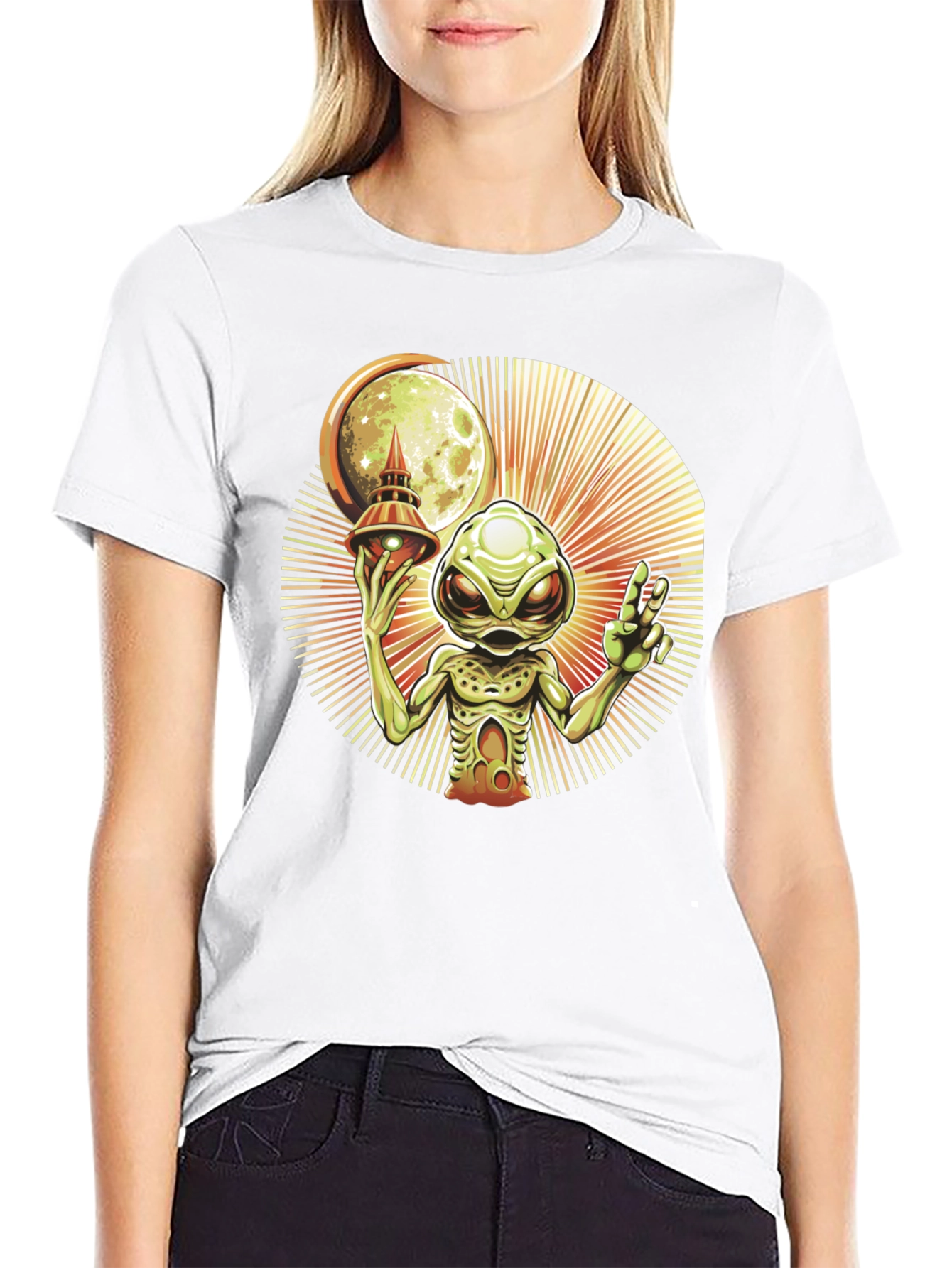 Alien UFO Graphic Tee - Black Cotton T-Shirt