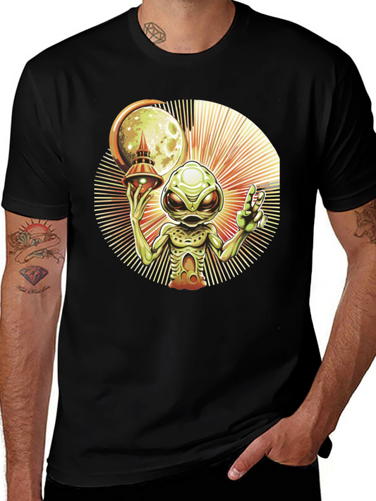 Alien UFO Graphic Tee - Black Cotton T-Shirt
