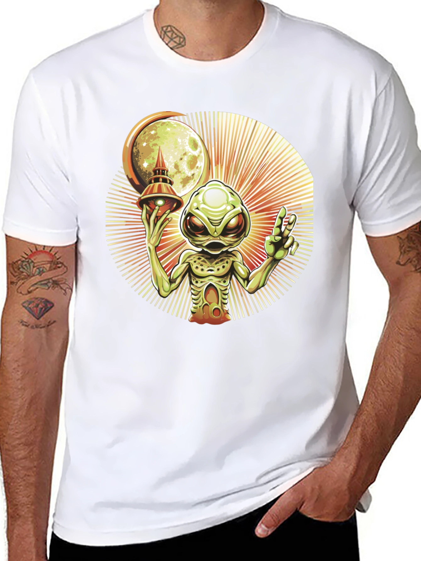 Alien UFO Graphic Tee - Black Cotton T-Shirt