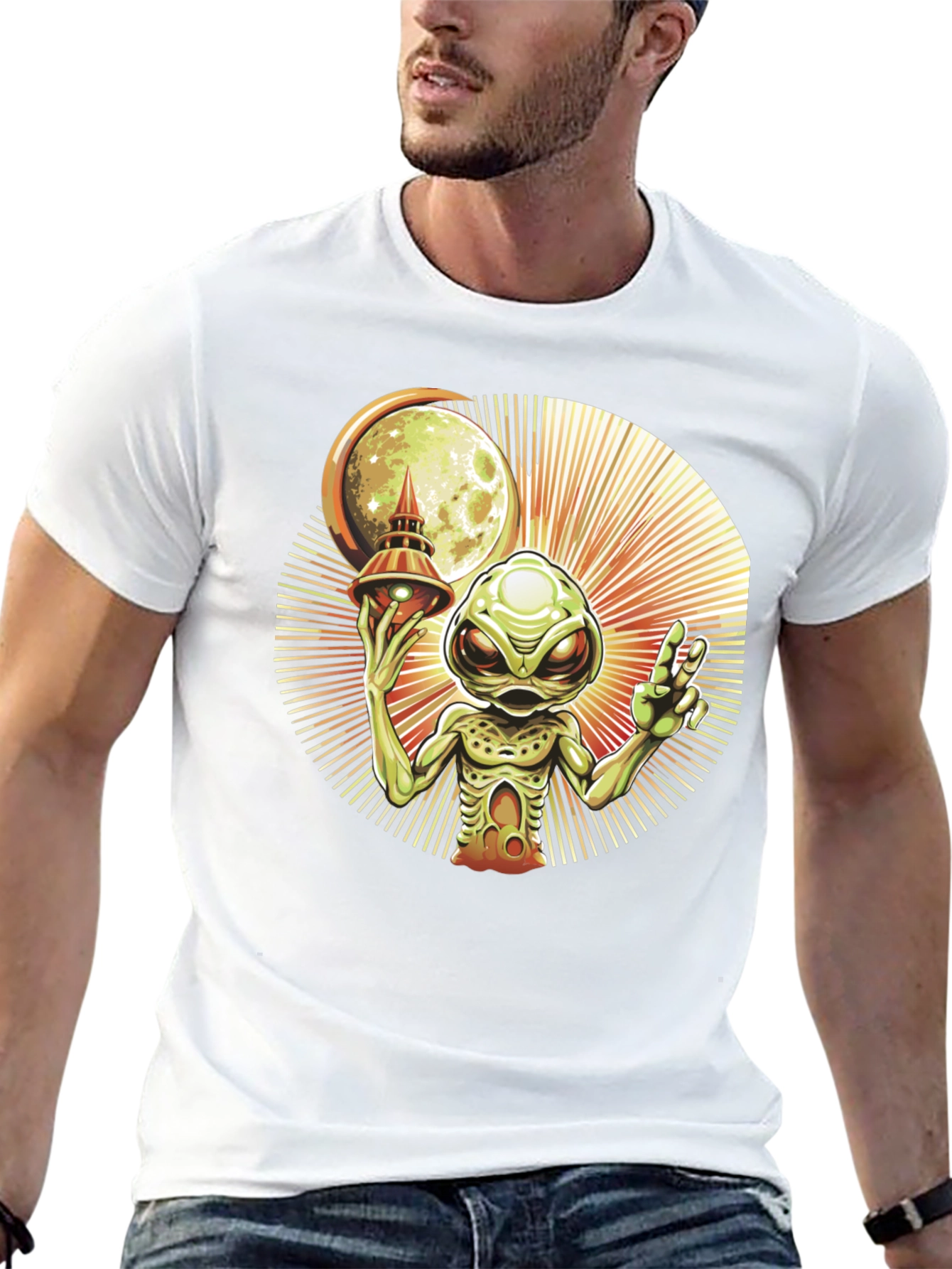 Alien UFO Graphic Tee - Black Cotton T-Shirt