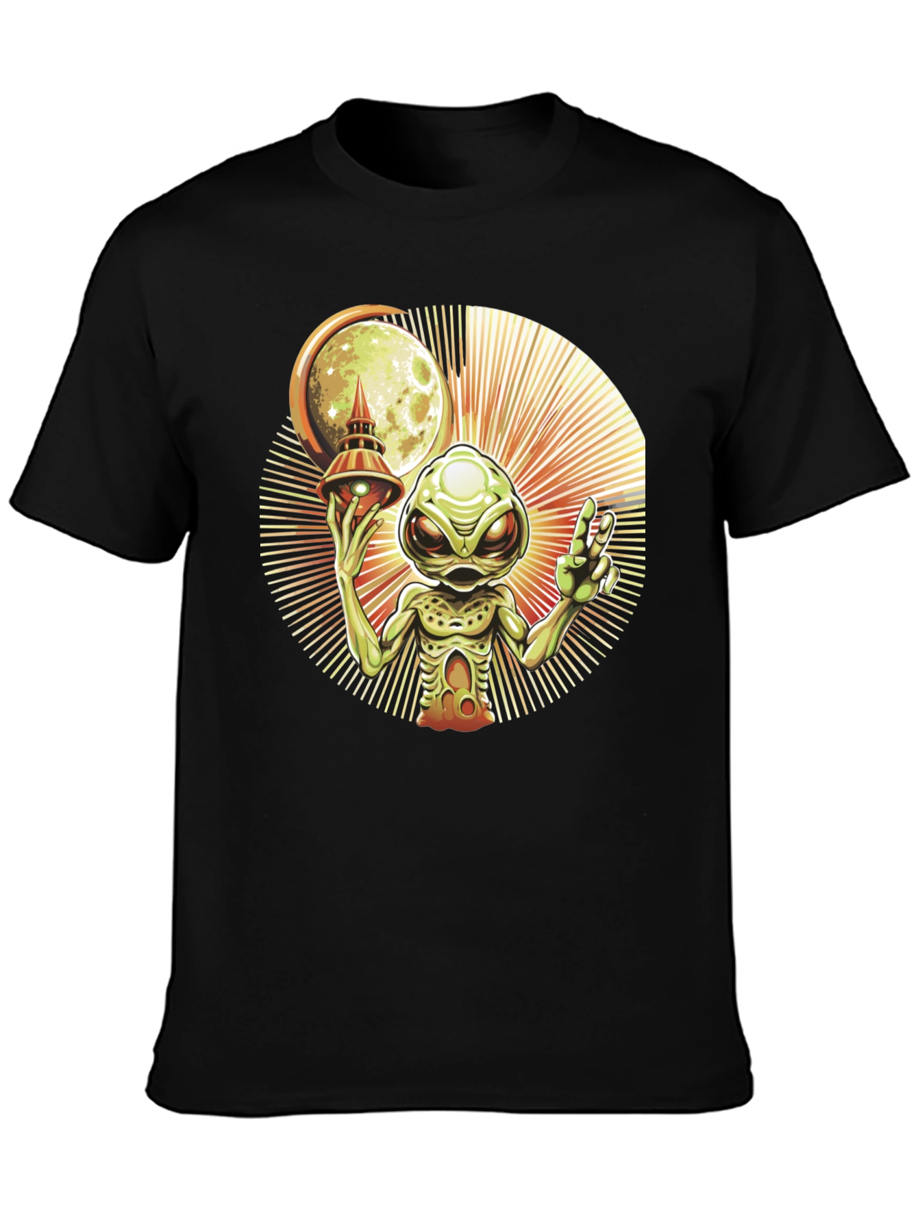 Alien UFO Graphic Tee - Black Cotton T-Shirt