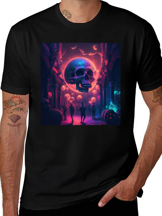 Skull Halloween Party Graphic Tee - Black