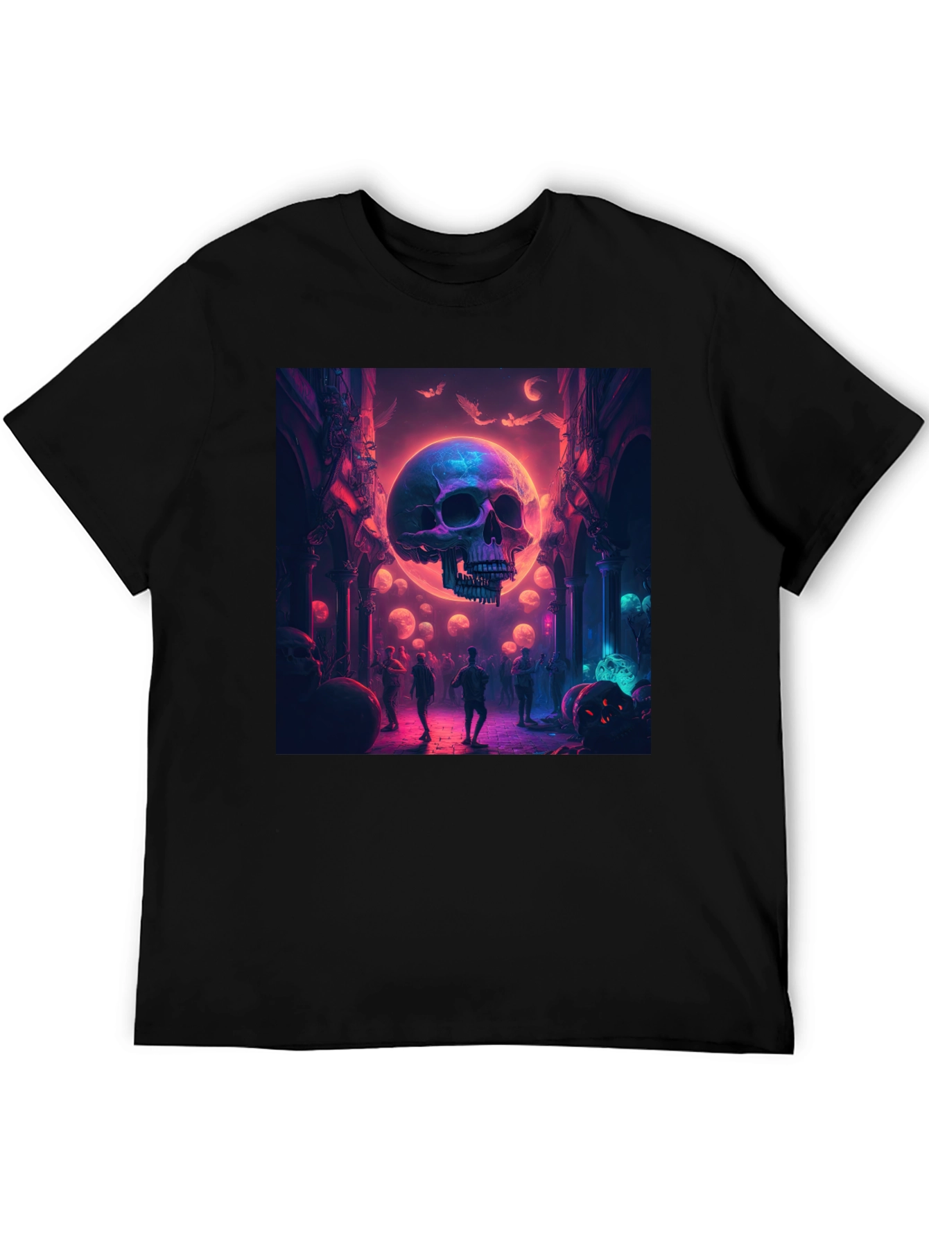 Skull Halloween Party Graphic Tee - Black