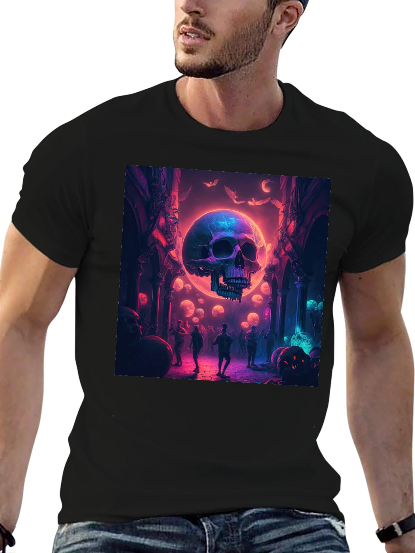Skull Halloween Party Graphic Tee - Black