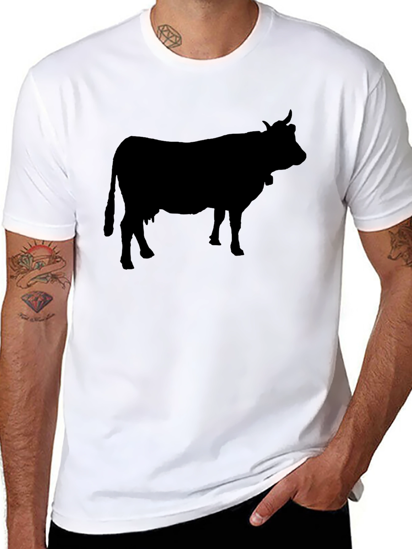 Cow Silhouette Graphic Tee - Black