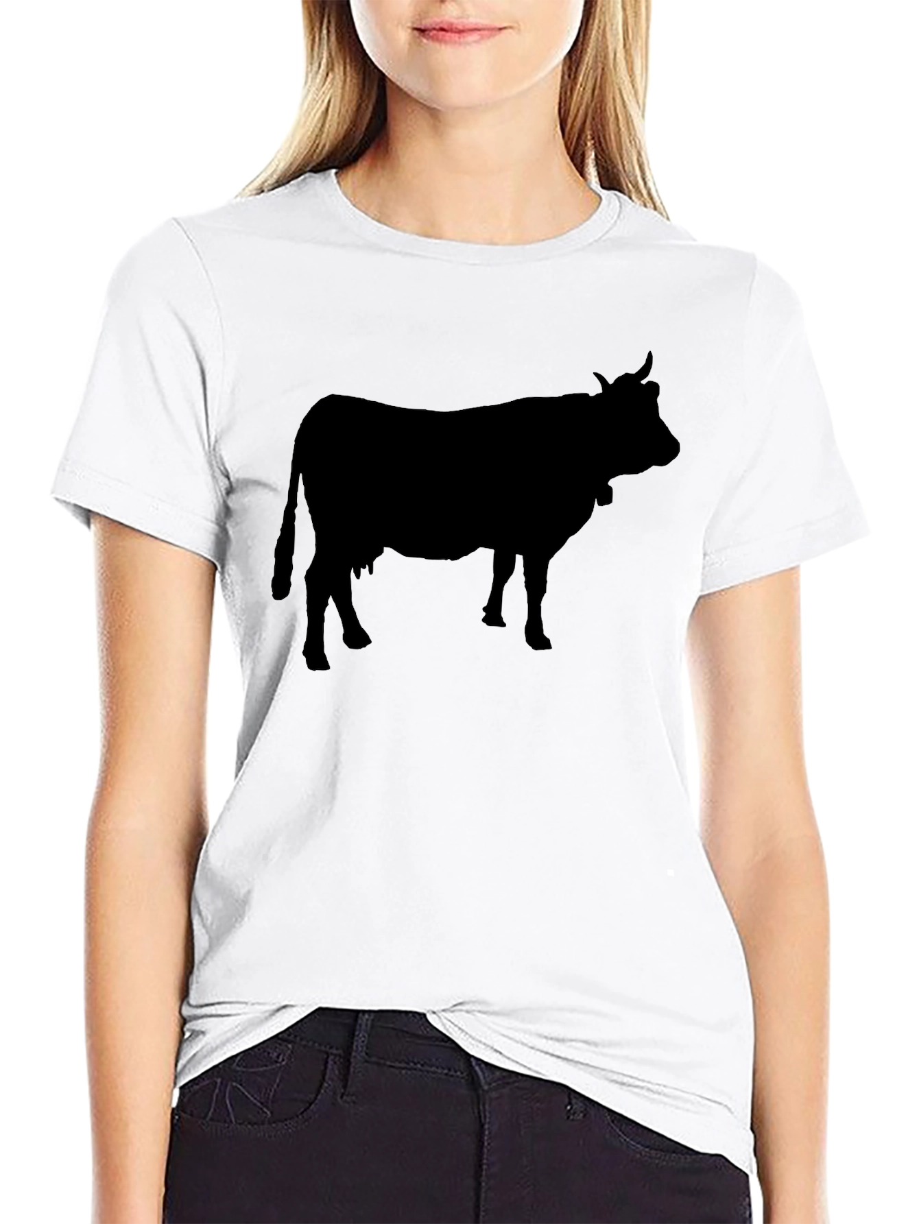 Cow Silhouette Graphic Tee - Black