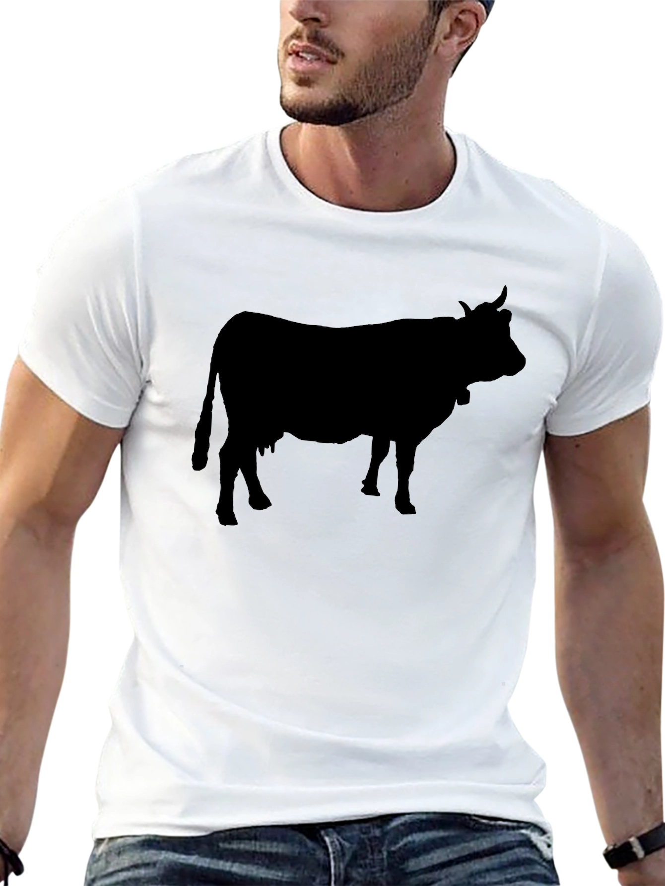 Cow Silhouette Graphic Tee - Black