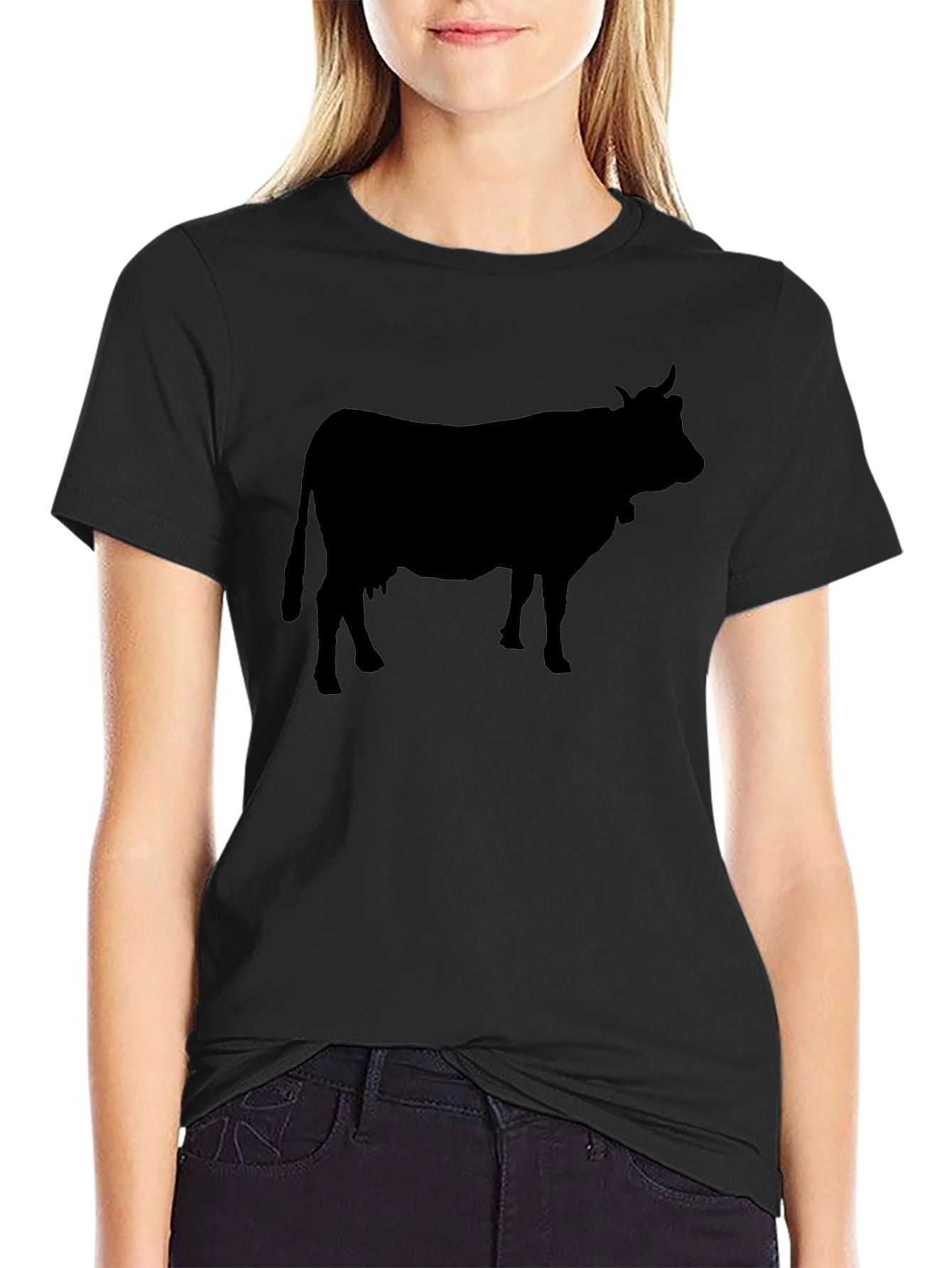Cow Silhouette Graphic Tee - Black